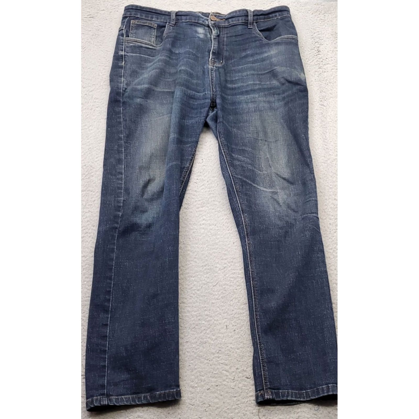Vintage Fashion Jeans Mens 38 Blue Denim Regular Fit Whiskered Dark Wash Straight Leg Jeans Size US 38 / EU 54 - 2 Thumbnail