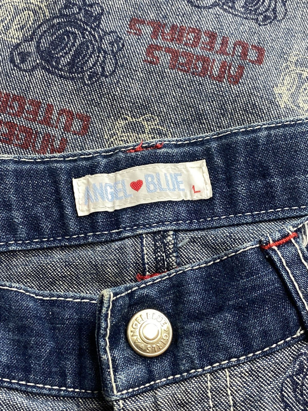 Angel Blue × Hysteric Glamour × Japanese Brand 2000s Angel Blue - Printed Outside Denim Pants Size US 28 / EU 44 - 9 Thumbnail