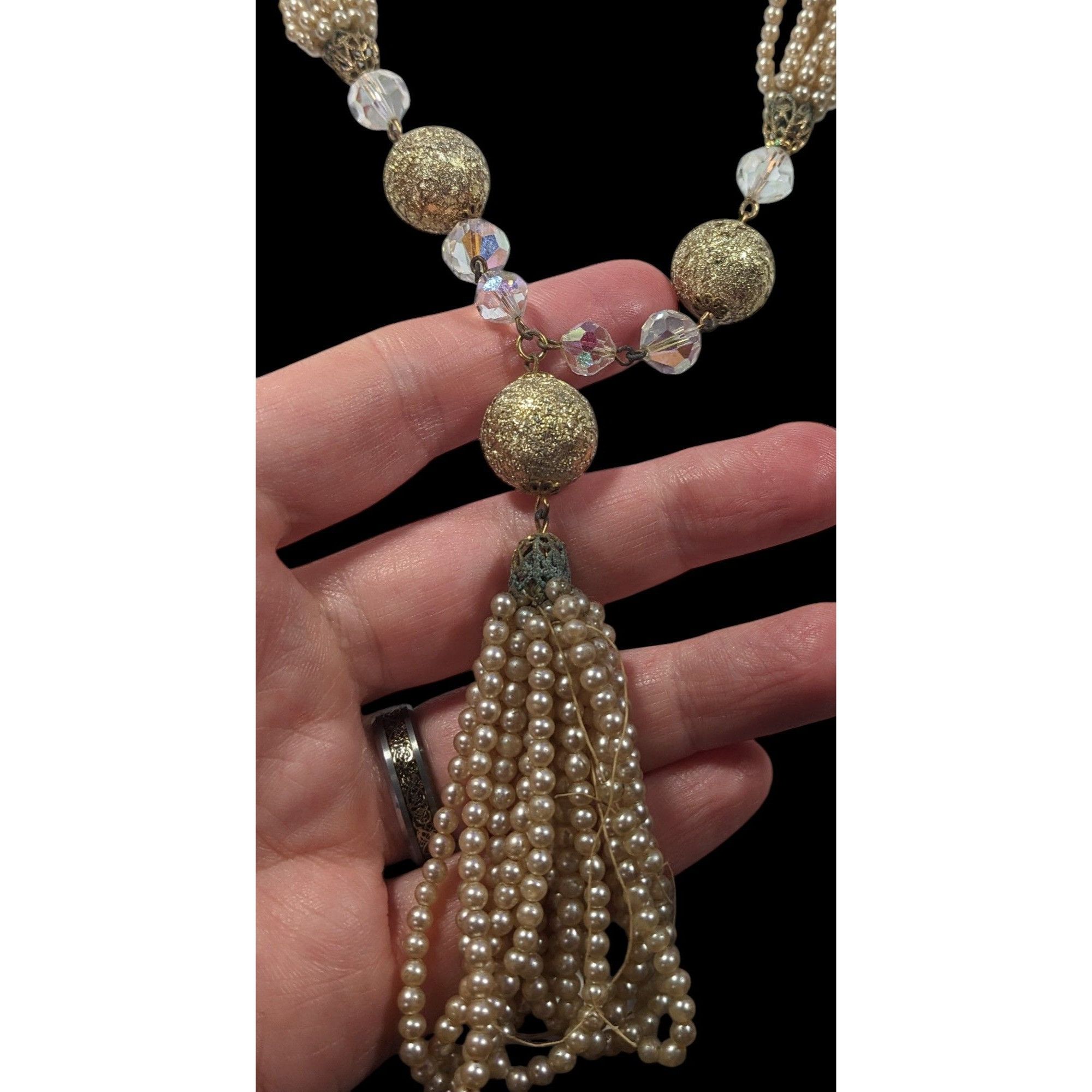 Other Vintage Gold Tone Faux Pearl Beaded Y Necklace Size ONE SIZE - 2 Thumbnail