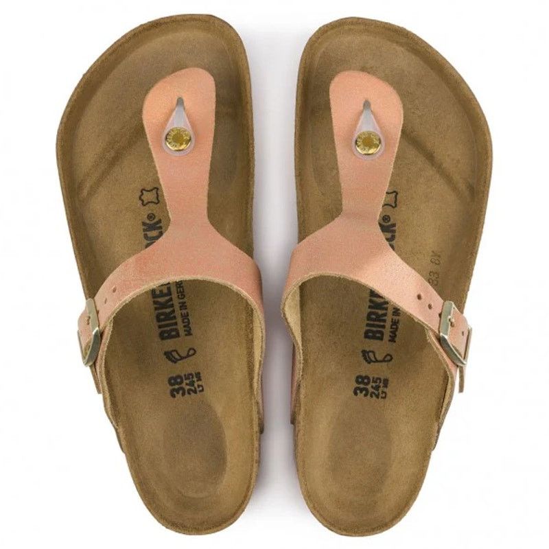 Birkenstock Gizeh Thong Sandal Leather Metallic Copper M6 W7 in Orange, Women's
