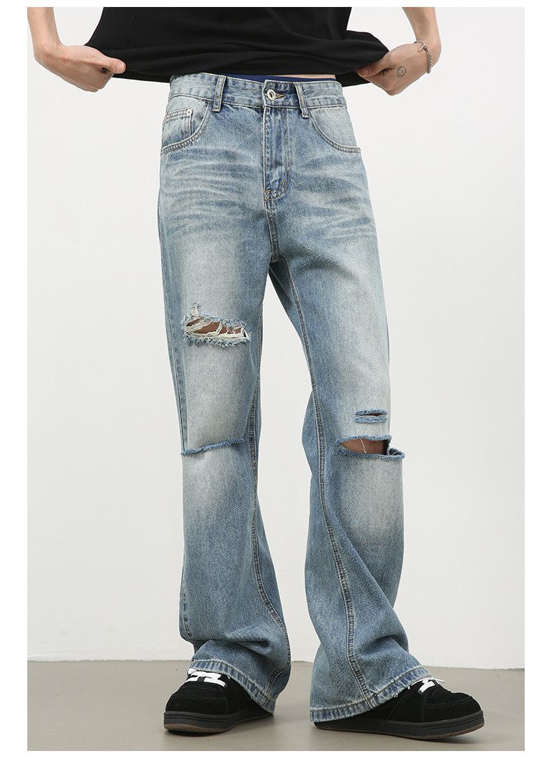 Japanese Brand × Jean Ripped washed high street men's loose straight bootcut jeans Size US 32 / EU 48 - 2 Thumbnail