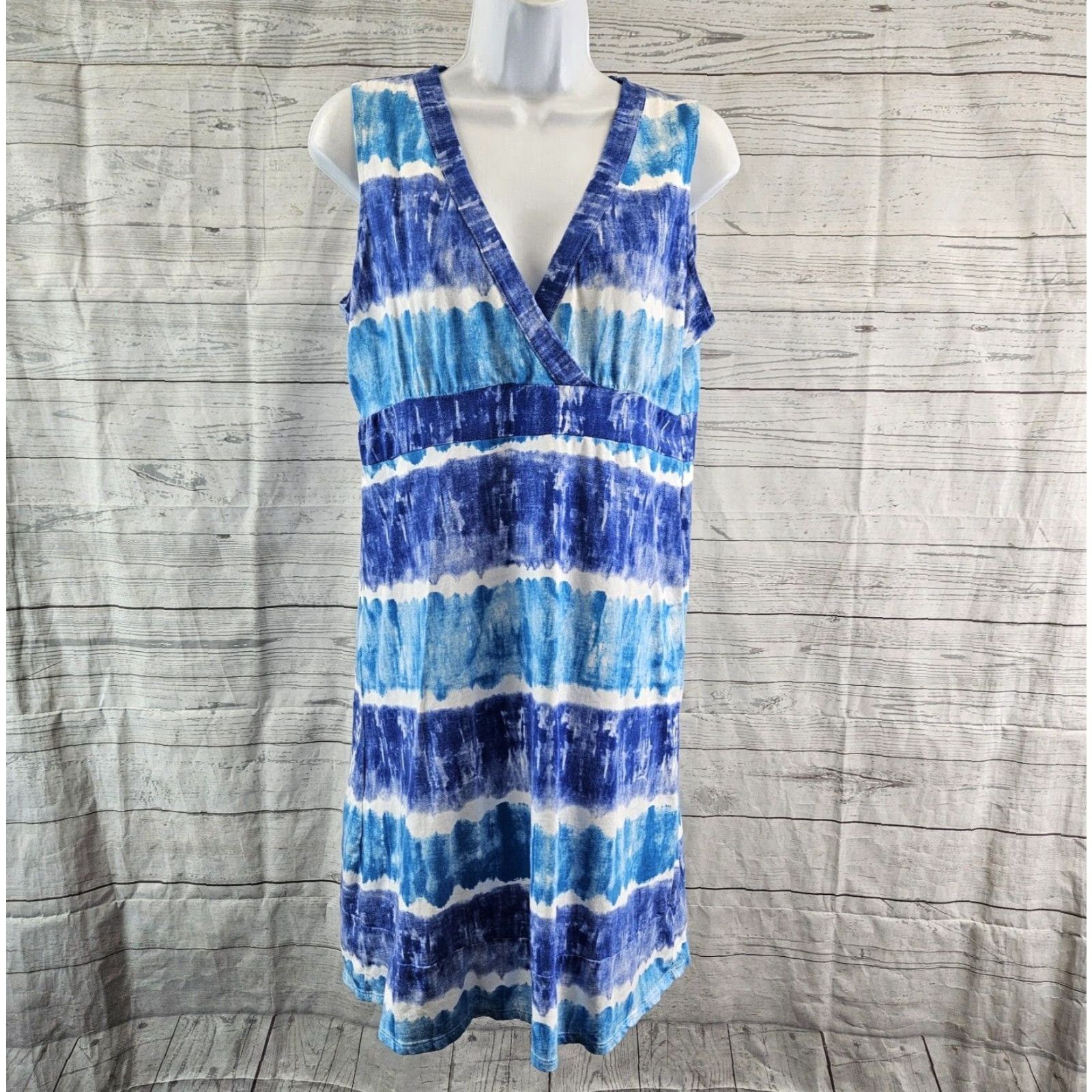 Calvin Klein CALVIN KLEIN JEANS Dress Womens V-Neck Sleeveless A-Line Cotton Blue White Medium Short Dress Size 32" / US 10 / IT 46 - 2 Thumbnail