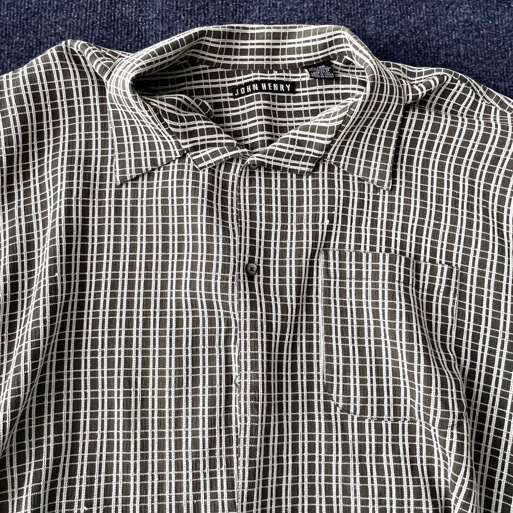 Vintage John Henry Shirt Mens XL Green Windowpane Short Sleeve Button Front Pocket Top Size US XL / EU 56 / 4 - 2 Thumbnail
