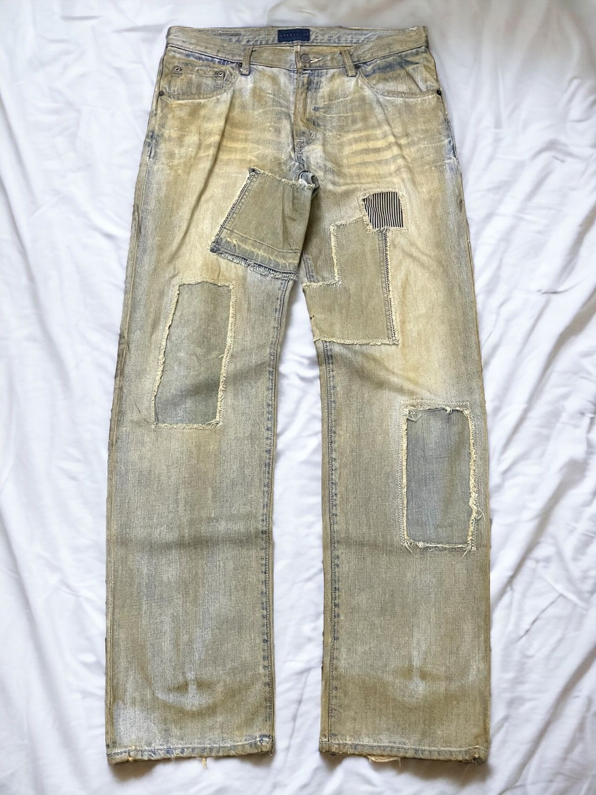 GOSTAR DE FUGA × Hysteric Glamour × Junya Watanabe 6RageBlue Japan Patchwork Distressed Muddy Wash Jeans Size US 34 / EU 50 - 1 Thumbnail