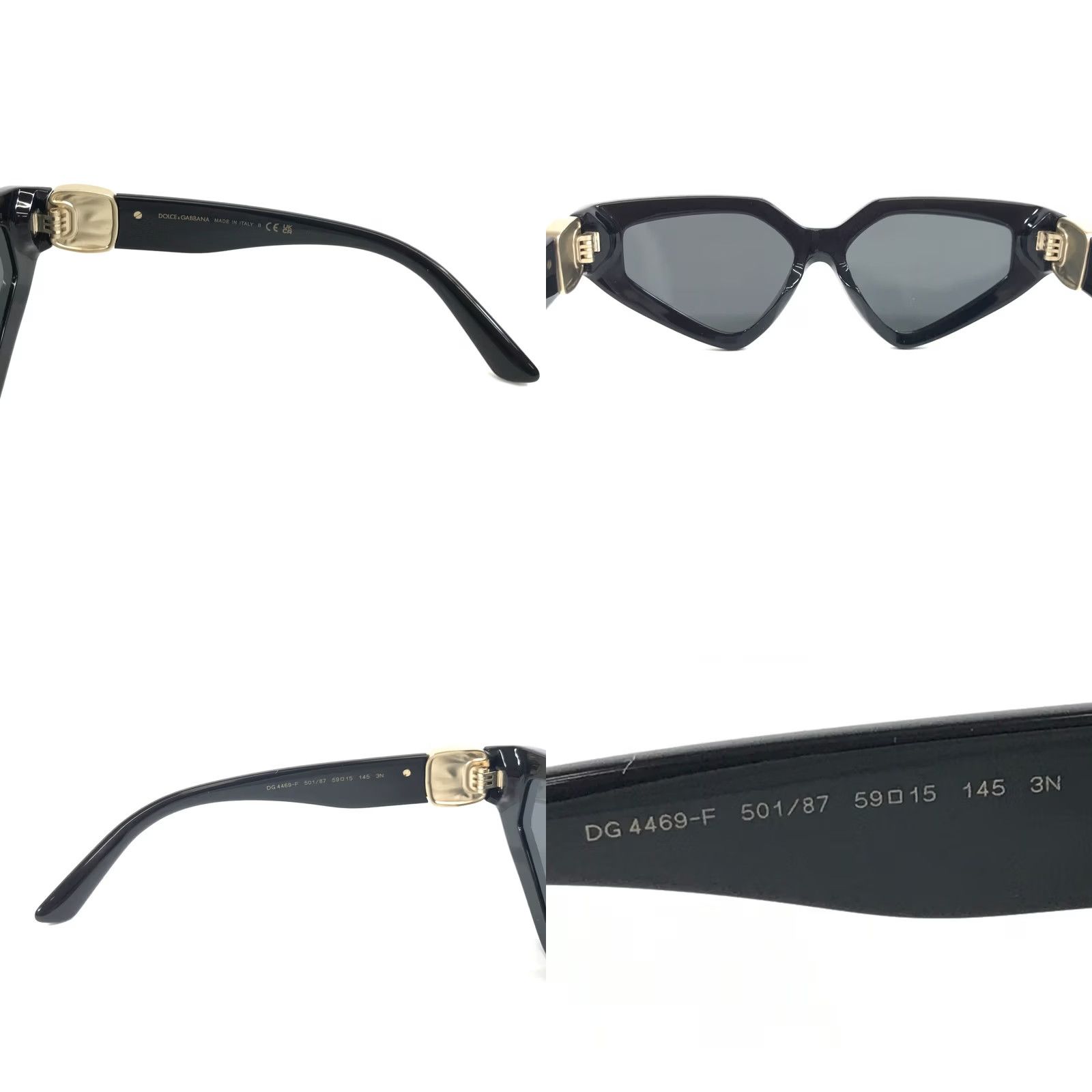 Dolce & Gabbana Dolce & Gabbana Sunglasses DG4469-F 501/87 Womens Oversized Cat Eye Black Gold Frames Dark Grey Lenses Size ONE SIZE - 8 Thumbnail