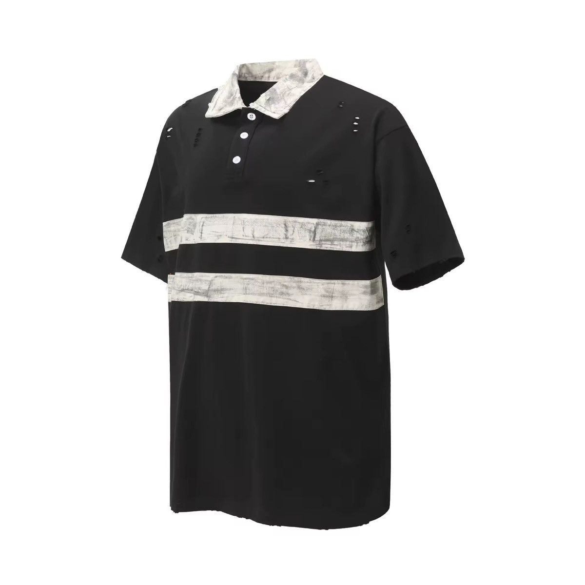 Vintage Streetwear Washed Retro Style Holes Black Polo T Shirt Size US XL / EU 56 / 4 - 1 Thumbnail