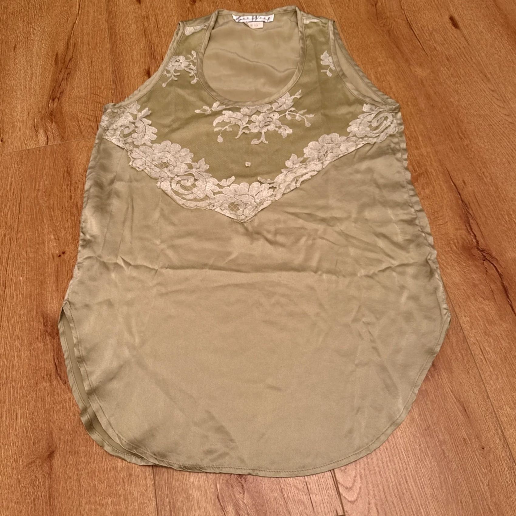 Vintage Sue Wong Silk Boho Sleeveless Floral Lace M Top Blouse Green Sage Green Pistachio Lace Womens M Size M / US 6-8 / IT 42-44 - 2 Thumbnail