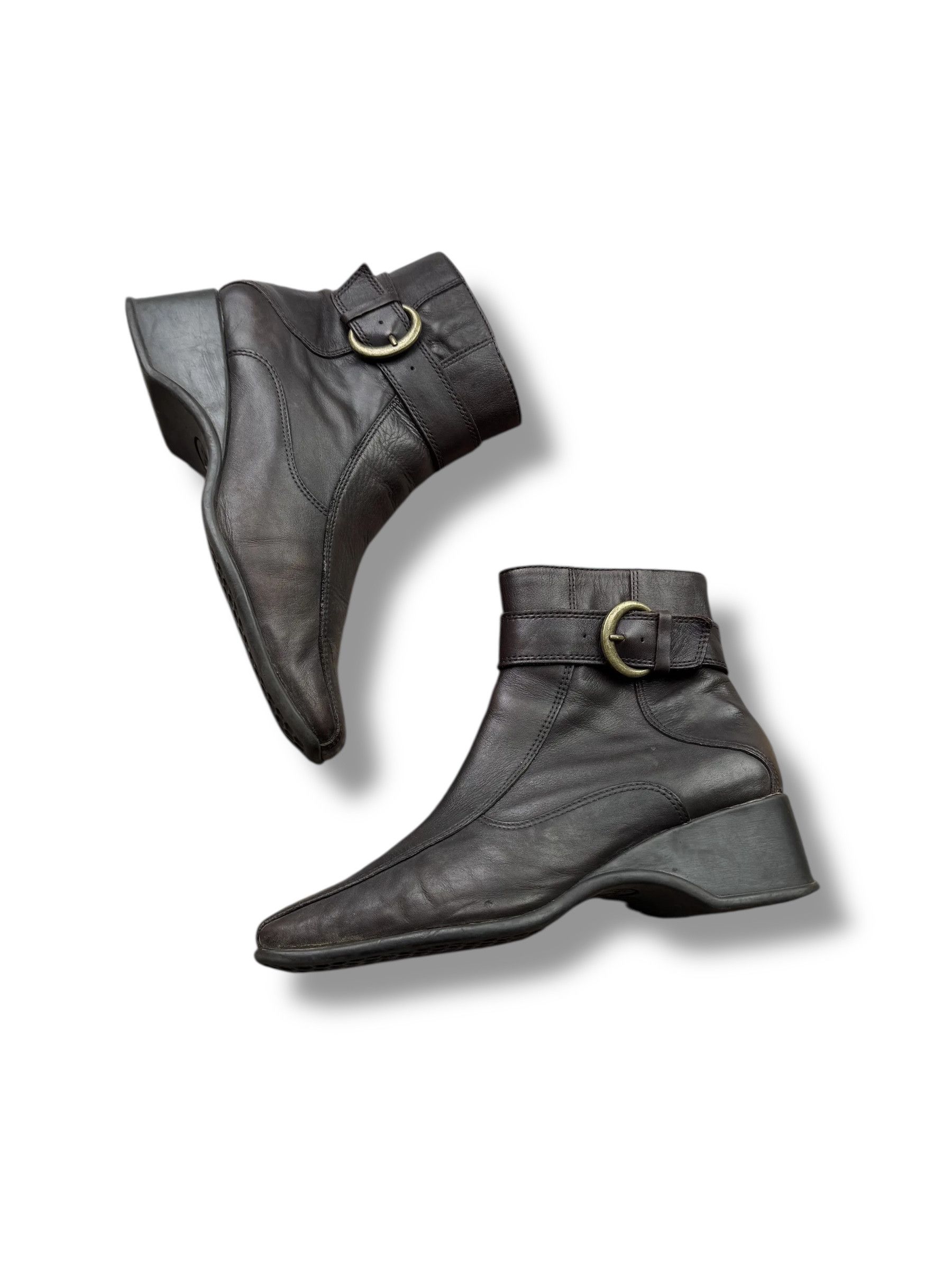 Avant Garde x Vintage Y2K Leather Boots With Heel Shoes in Brown, Women's (Size 7)