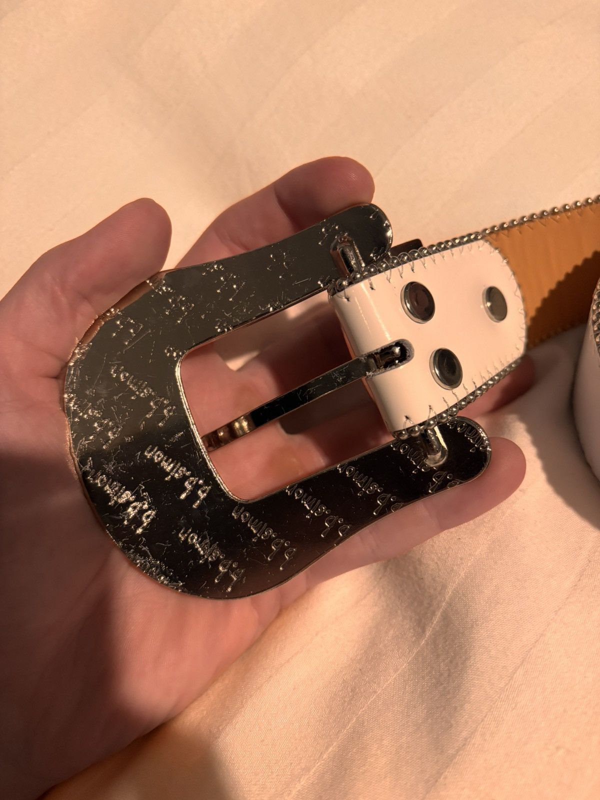 B.B. Simon B.B Simon Studded White Belt Size 32 - 2 Thumbnail