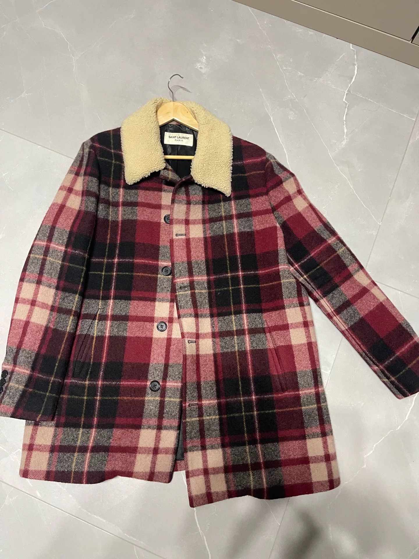 Saint Laurent Paris SAINT LAURENT Men's Wool Plaid Coat Size US XL / EU 56 / 4 - 1 Thumbnail