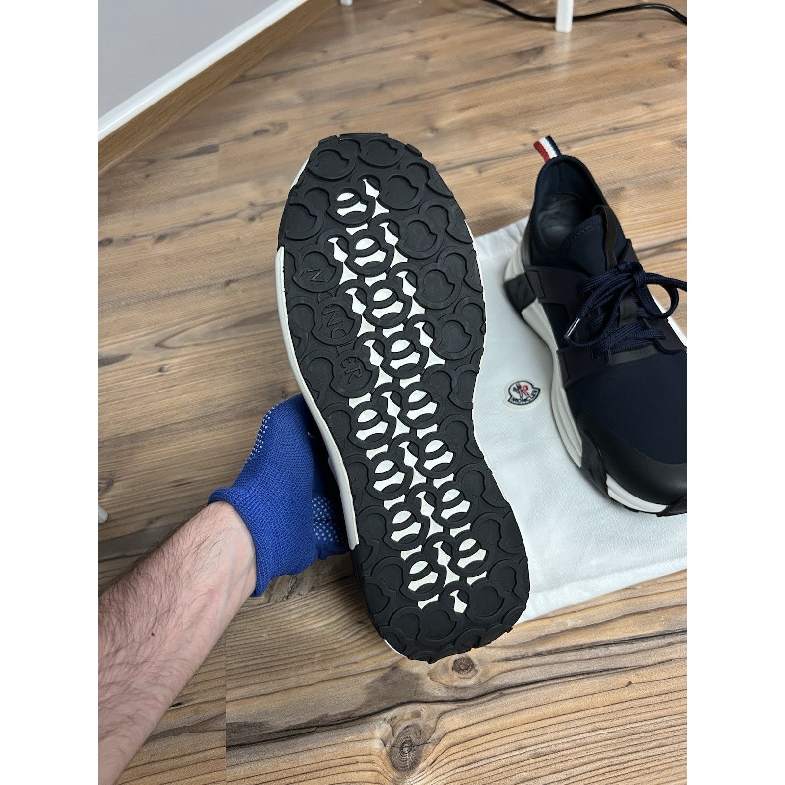 Moncler NWOB Moncler Lunarove Blue Men`s Leather & Mesh Sneakers Siz Size US 10.5 / EU 43-44 - 10 Thumbnail