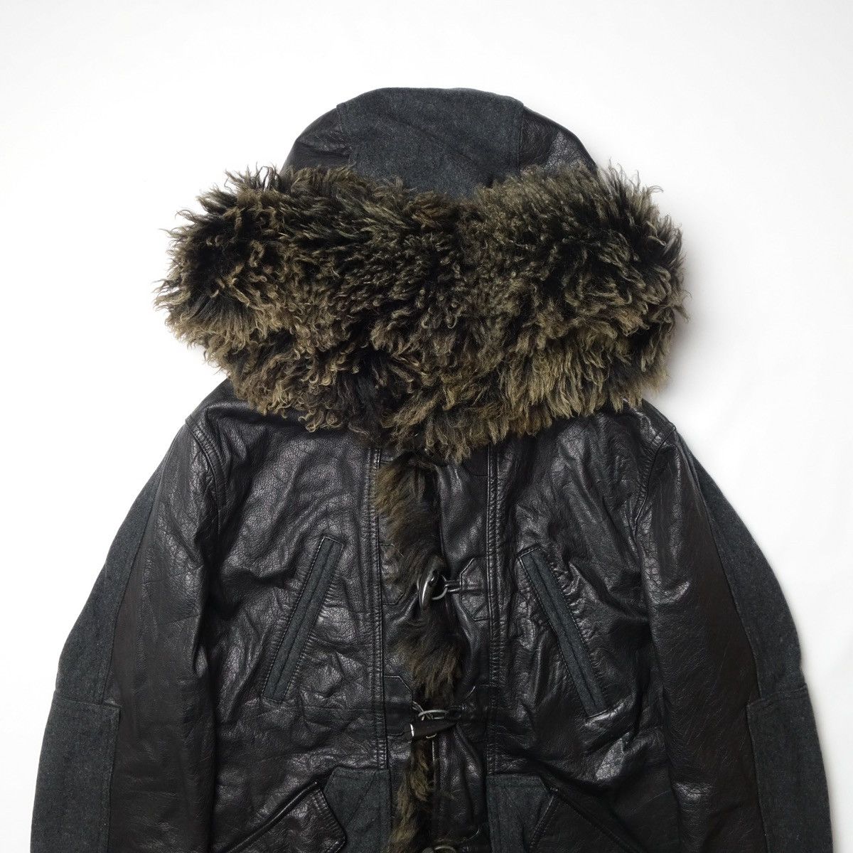Emporio Armani FW2008 EMPORIO ARMANI Buffalo Fur Leather × Wool Long Jacket Size US M / EU 48-50 / 2 - 5 Thumbnail