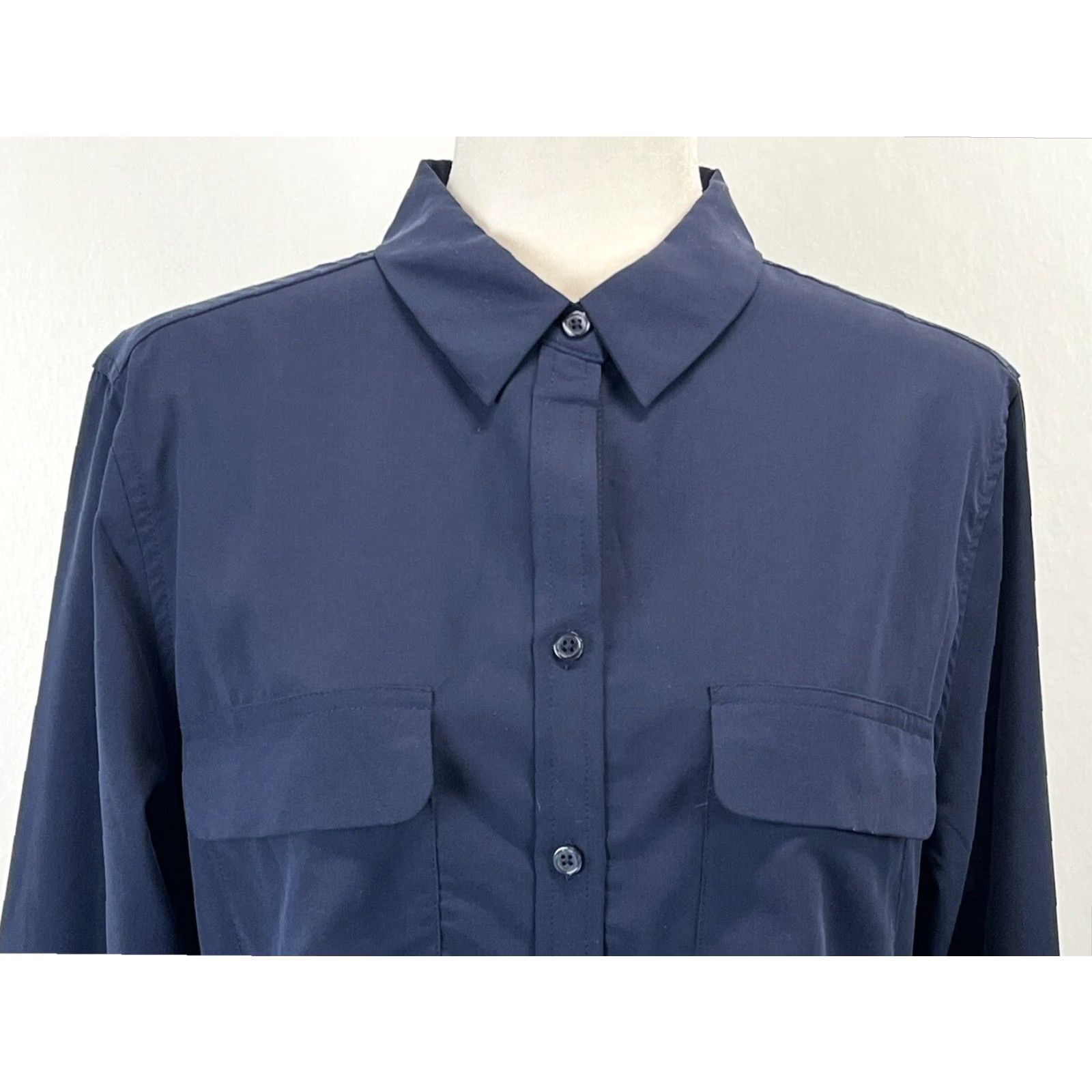 Vintage CHICOS Modal Blend Button Up Blouse Shirt Women's Navy Blue Long Sleeve Size 2 Size XS / US 0-2 / IT 36-38 - 5 Thumbnail