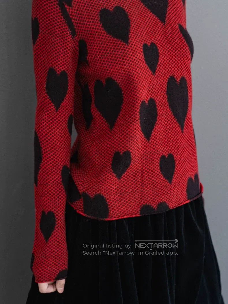 Comme Des Garcons Red and black heart wool knitted sweater