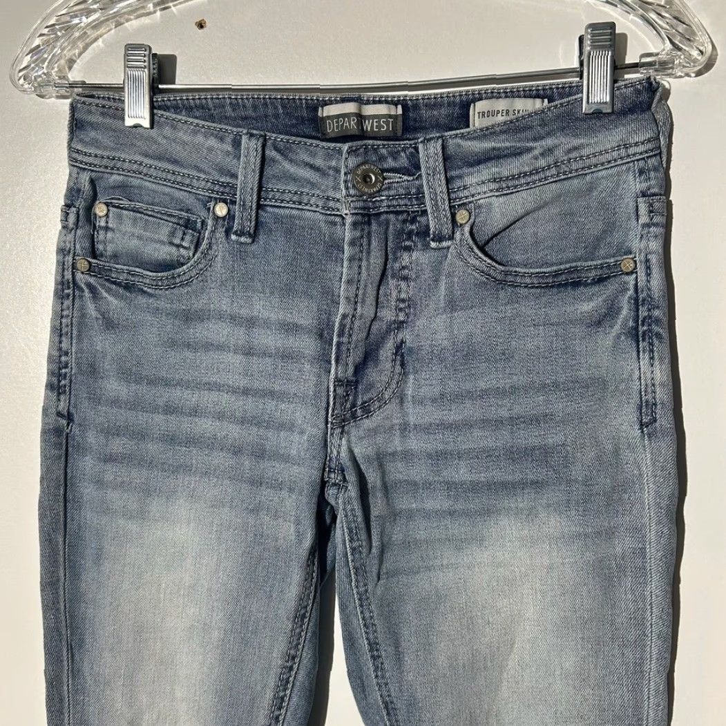 Vintage DEPART WEST Trouper Skinny Stretch Distressed Blue Denim Jeans Men Size US 28 / EU 44 - 3 Thumbnail