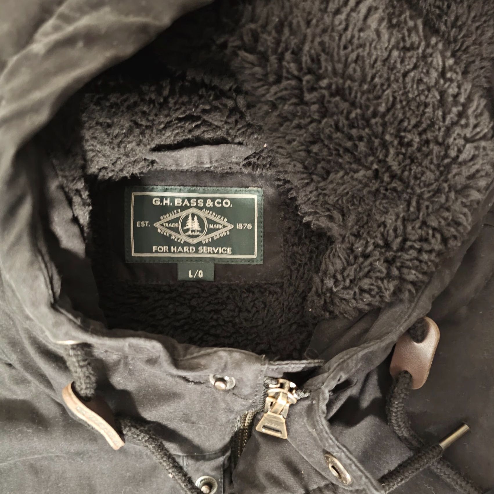 Vintage G.H. Bass & Co. Mens Heavy Cotton Canvas Hoodie Sherpa Size Large Front Bomber Jacket Black Size US L / EU 52-54 / 3 - 2 Thumbnail