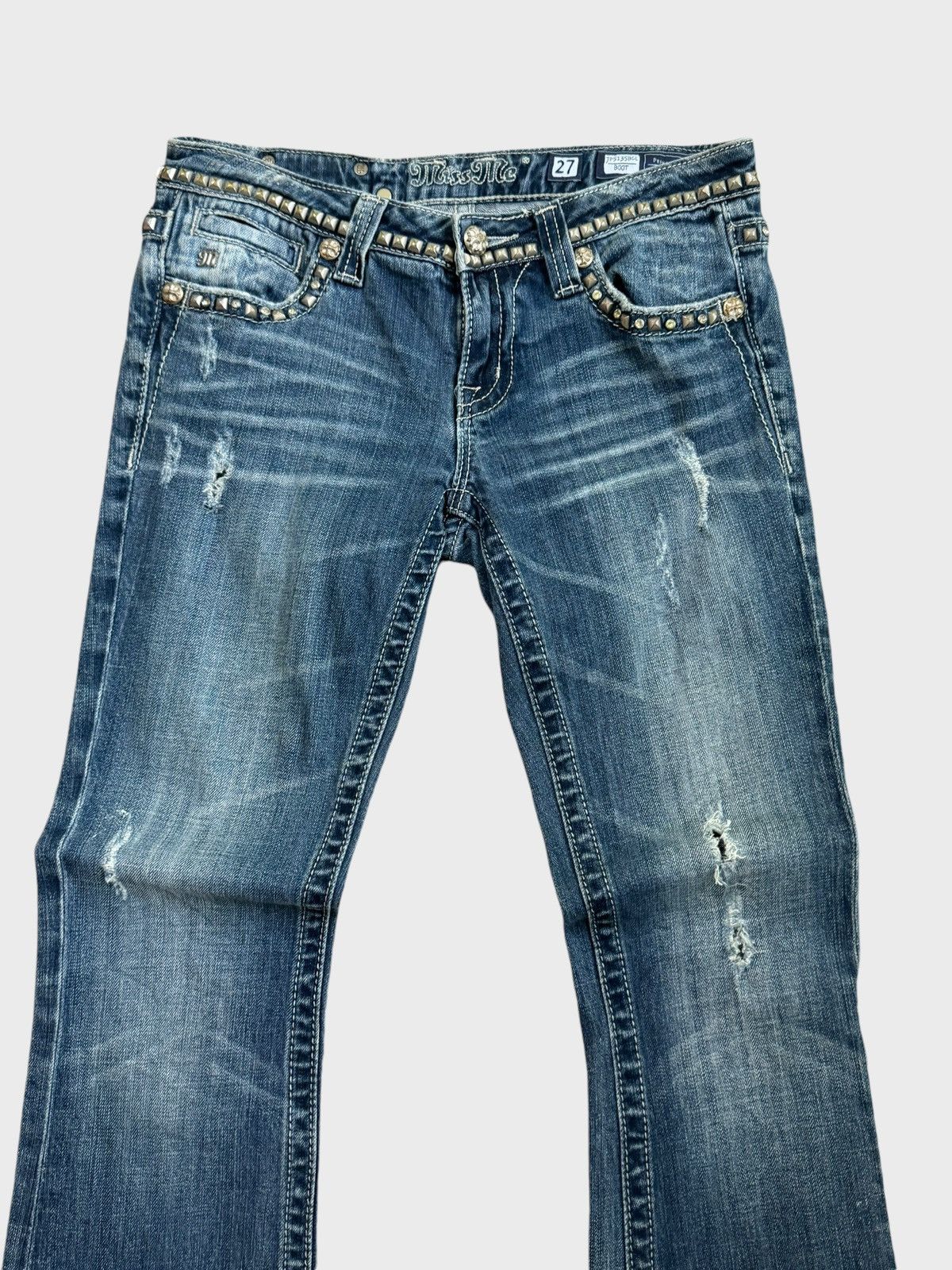 Hysteric Glamour × Le Grande Bleu (L.G.B.) FLARE MISS ME DISTRESSED STUDDED CROSS DESIGN LOW RISE DENIM Size US 29 - 3 Thumbnail