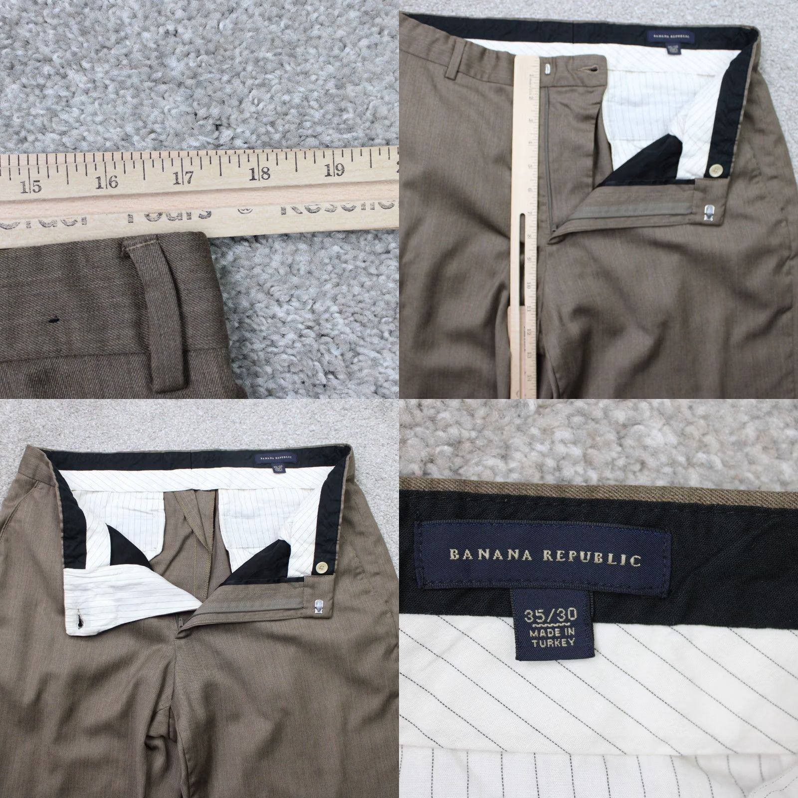 Banana Republic Banana Republic Pants Mens 35x30 Brown 100% Wool Flat Front Acetate Lined Dress Pants Slimming Regular Fit Casual Business Formal City Preppy Mens Size US 35 - 8 Thumbnail