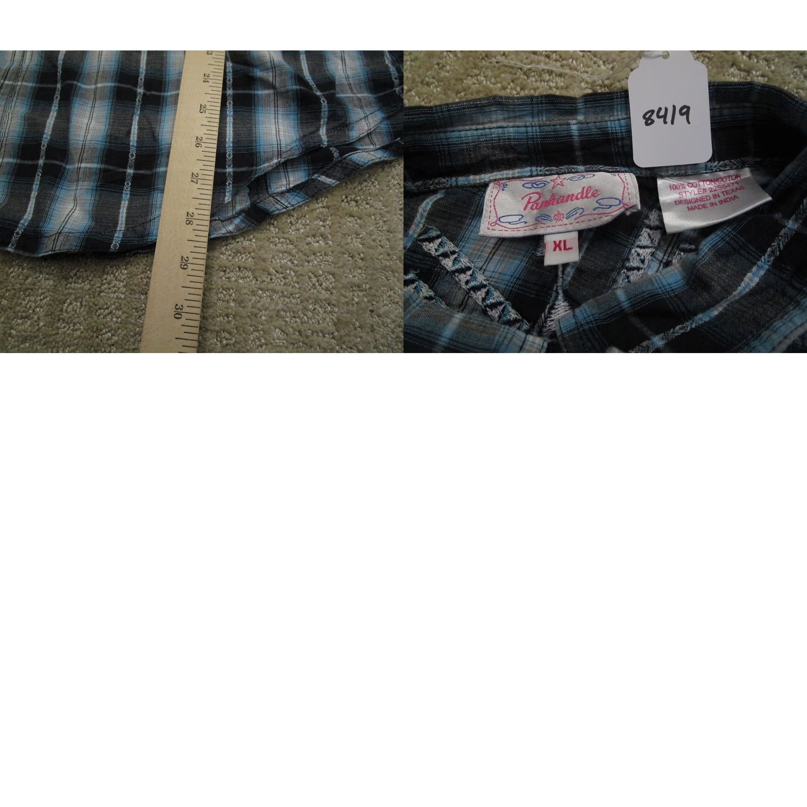 Vintage Panhandle Slim Pearl Snap Shirt Women XL Blue Plaid Embroidered Western White Distressed? Size XL / US 12-14 / IT 48-50 - 8 Thumbnail