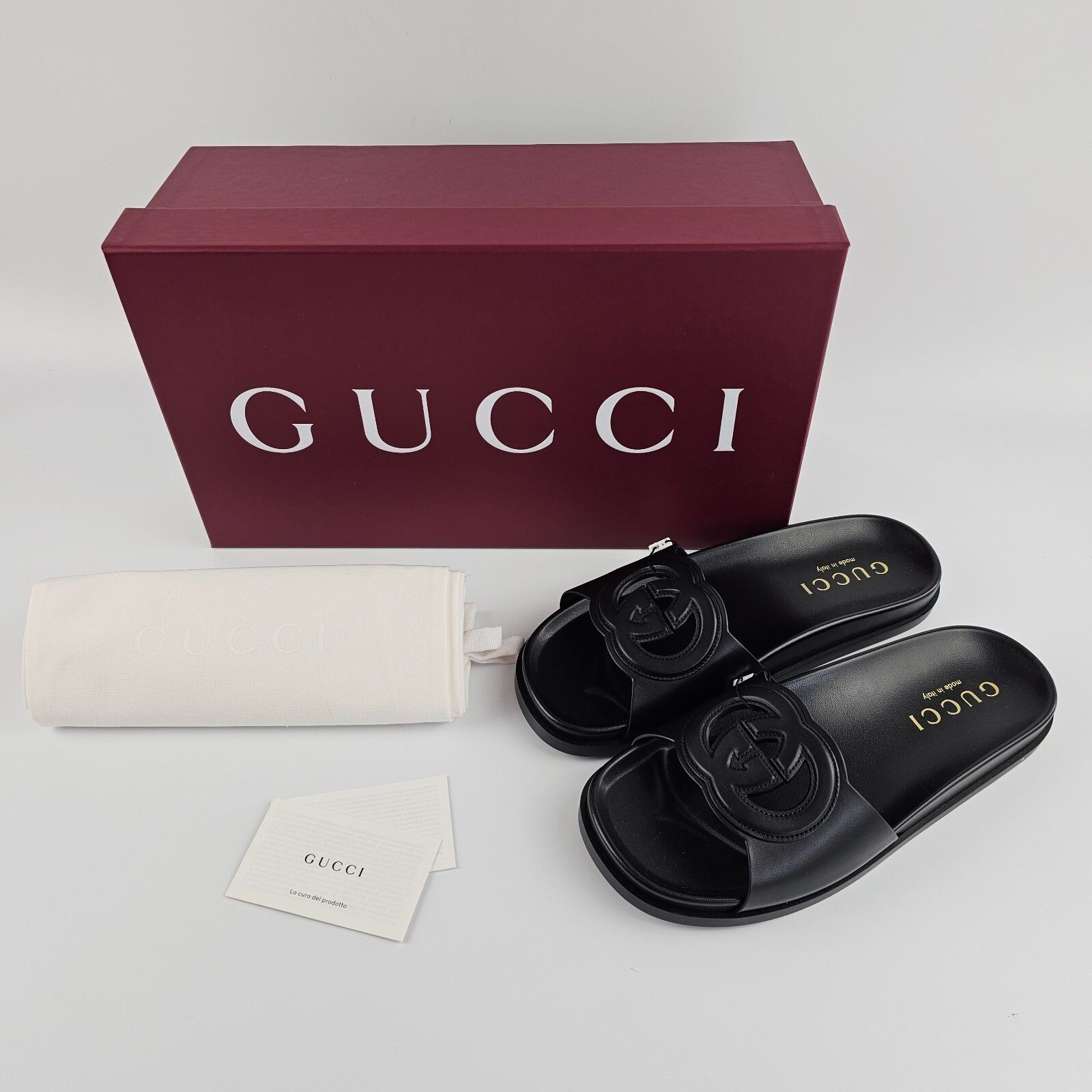 Gucci GUCCI Interlocking G $920 Black Leather Sandals New & Authen Size US 8 / IT 38 - 3 Thumbnail