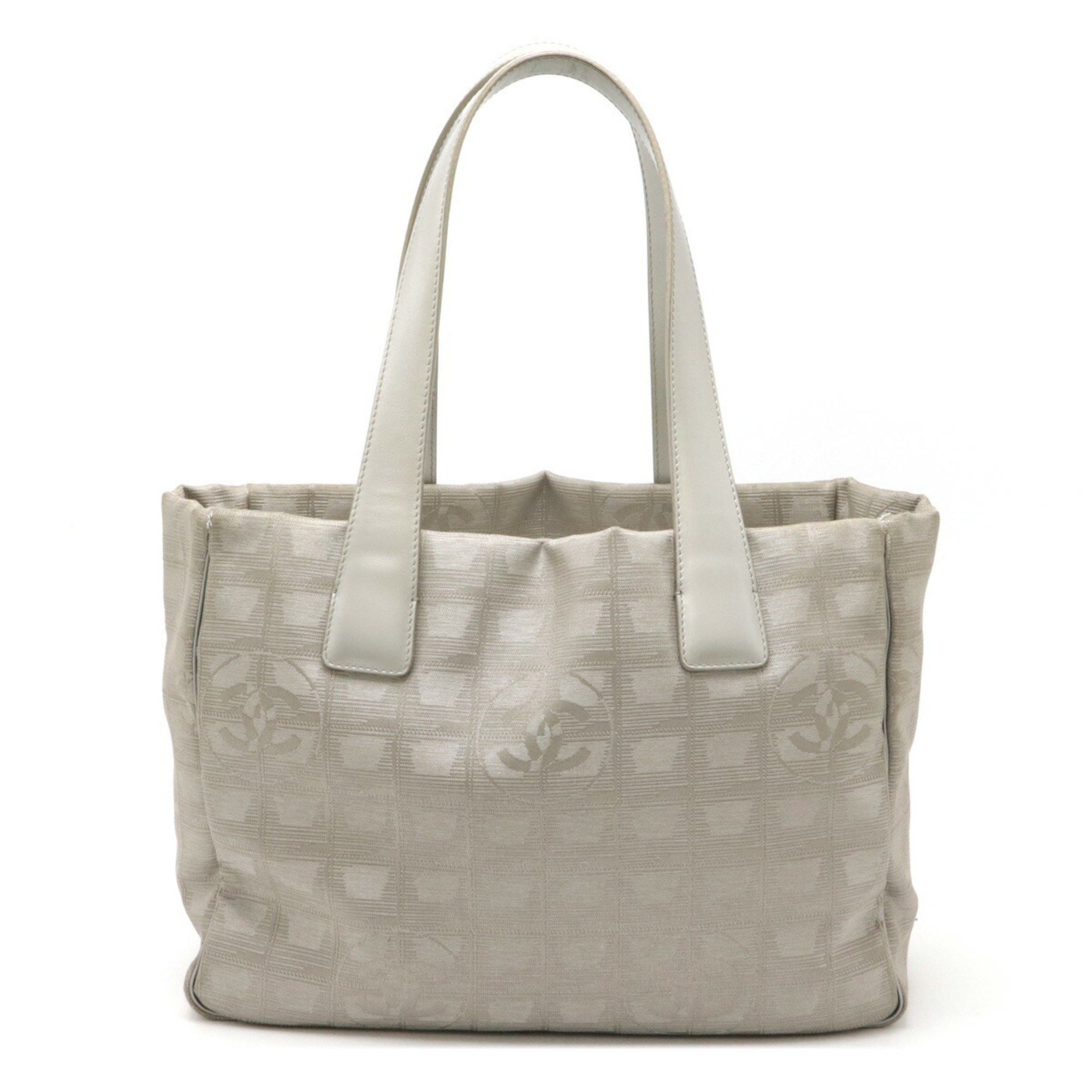 Chanel New Travel Line Tote Pm Bag Shoulder Nylon Jacquard Leather Silver, Women's