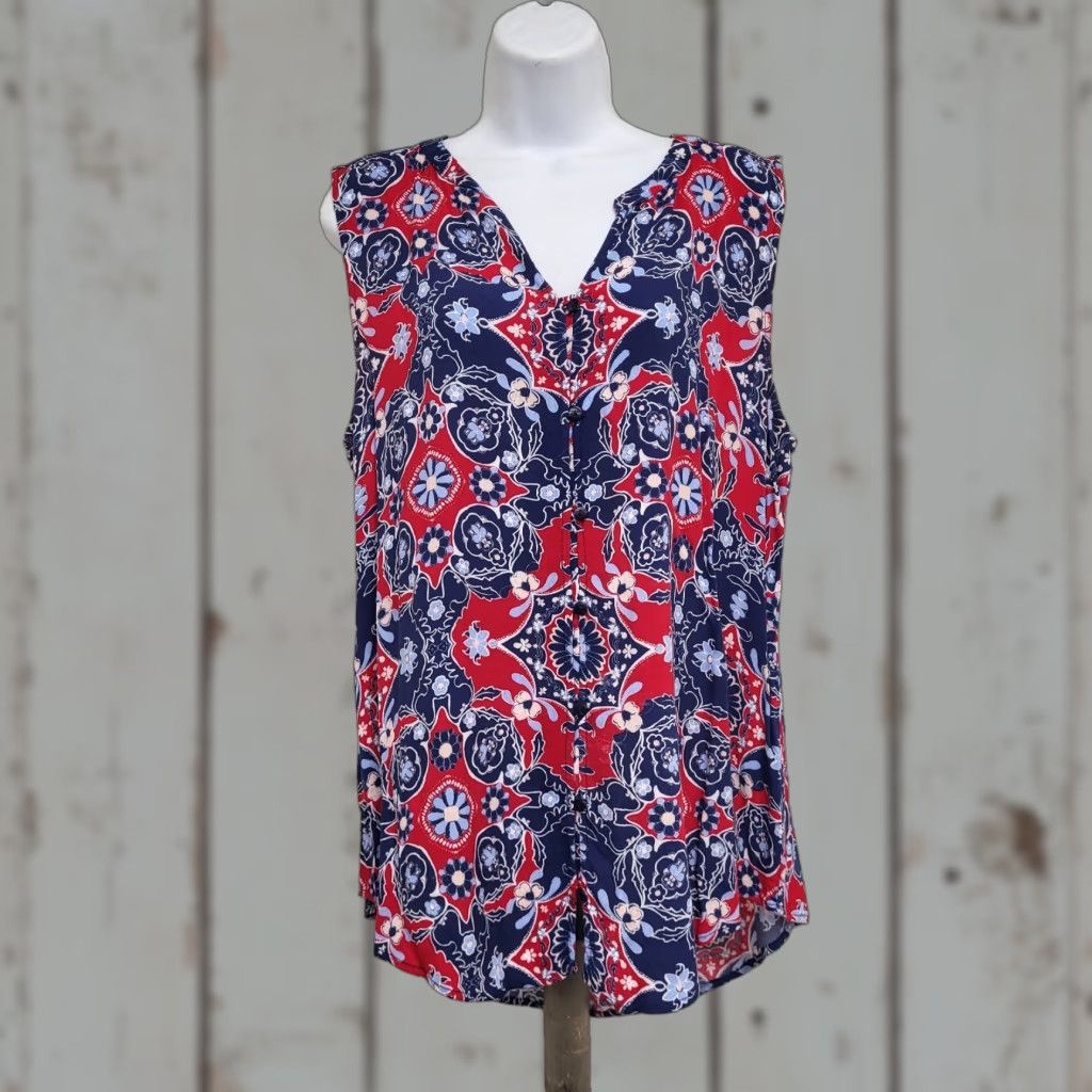 Liz Claiborne Liz Claiborne Blouse Sleeveless V-Neck Button Front Floral Multicolor M Women Shirt Top Size M / US 6-8 / IT 42-44 - 1 Thumbnail