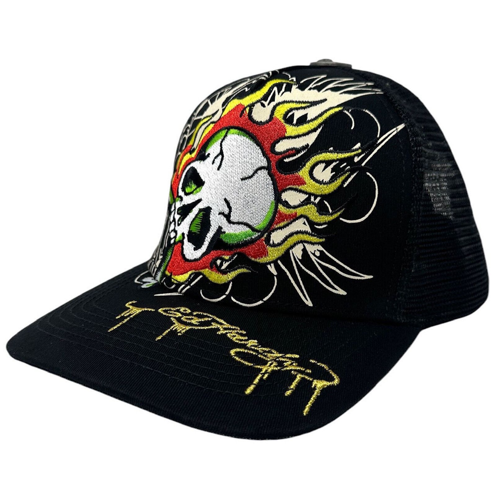 Ed Hardy Ed Hardy Trucker Hat Embroidered Tattoo Fire Skull Cap Size ONE SIZE - 2 Thumbnail