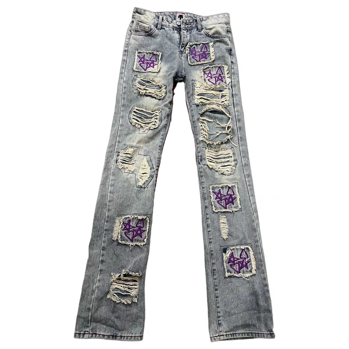 Japanese Brand × Jean Heavy Star Heart Embroidered Double Patch Washed Jeans Size US 32 / EU 48 - 1 Thumbnail