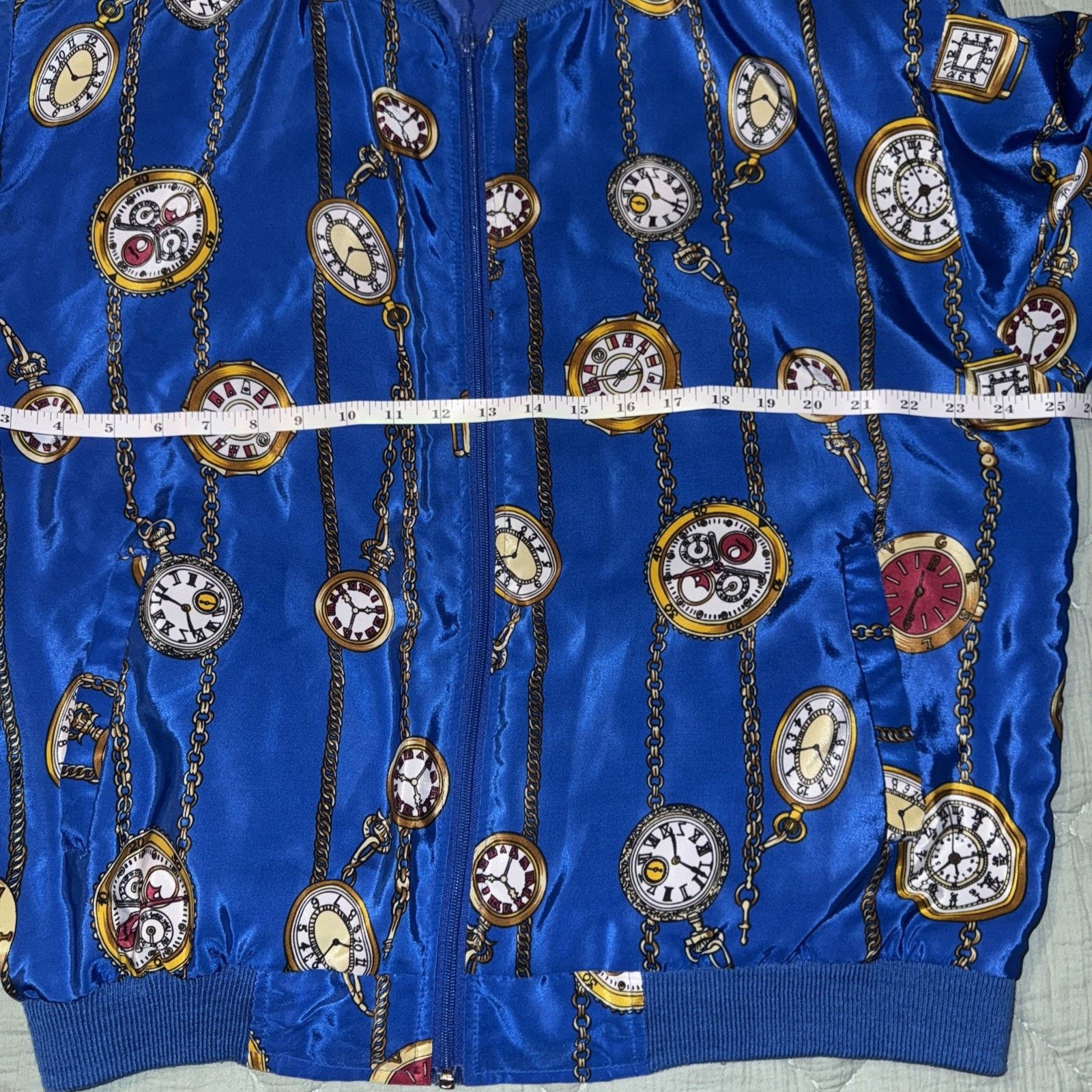 The Unbranded Brand Vintage Y2K Bomber Blue Watch Chain Design Sz L Satin Retro Size L / US 10 / IT 46 - 4 Thumbnail