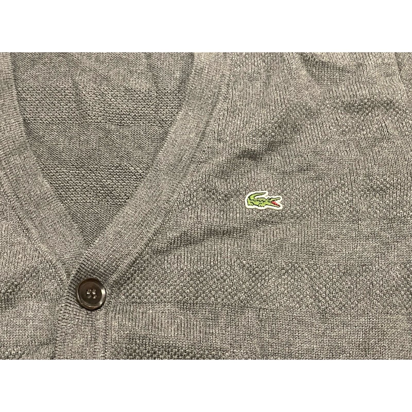 Lacoste Lacoste Cardigan Sweater Mens XL Gray V-Neck Button Front Long Sleeve Casual Pockets Classic Fall Winter Size US XL / EU 56 / 4 - 3 Thumbnail