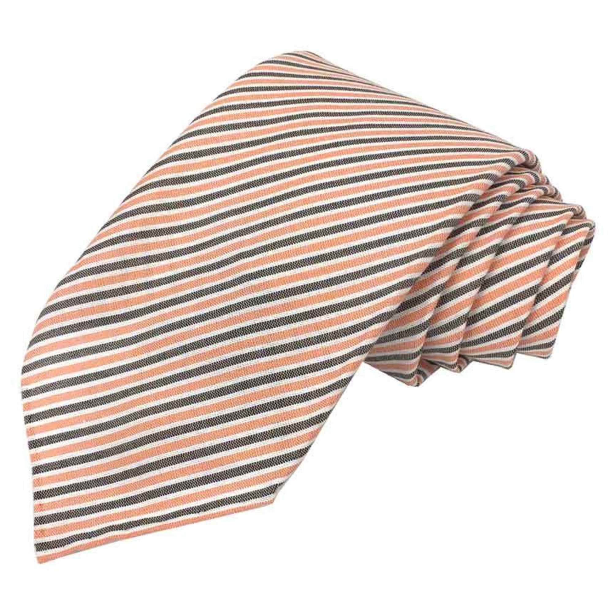 Hermes Hermes tie striped orange x grey cotton silk men's small aq10428 Size ONE SIZE - 1 Thumbnail