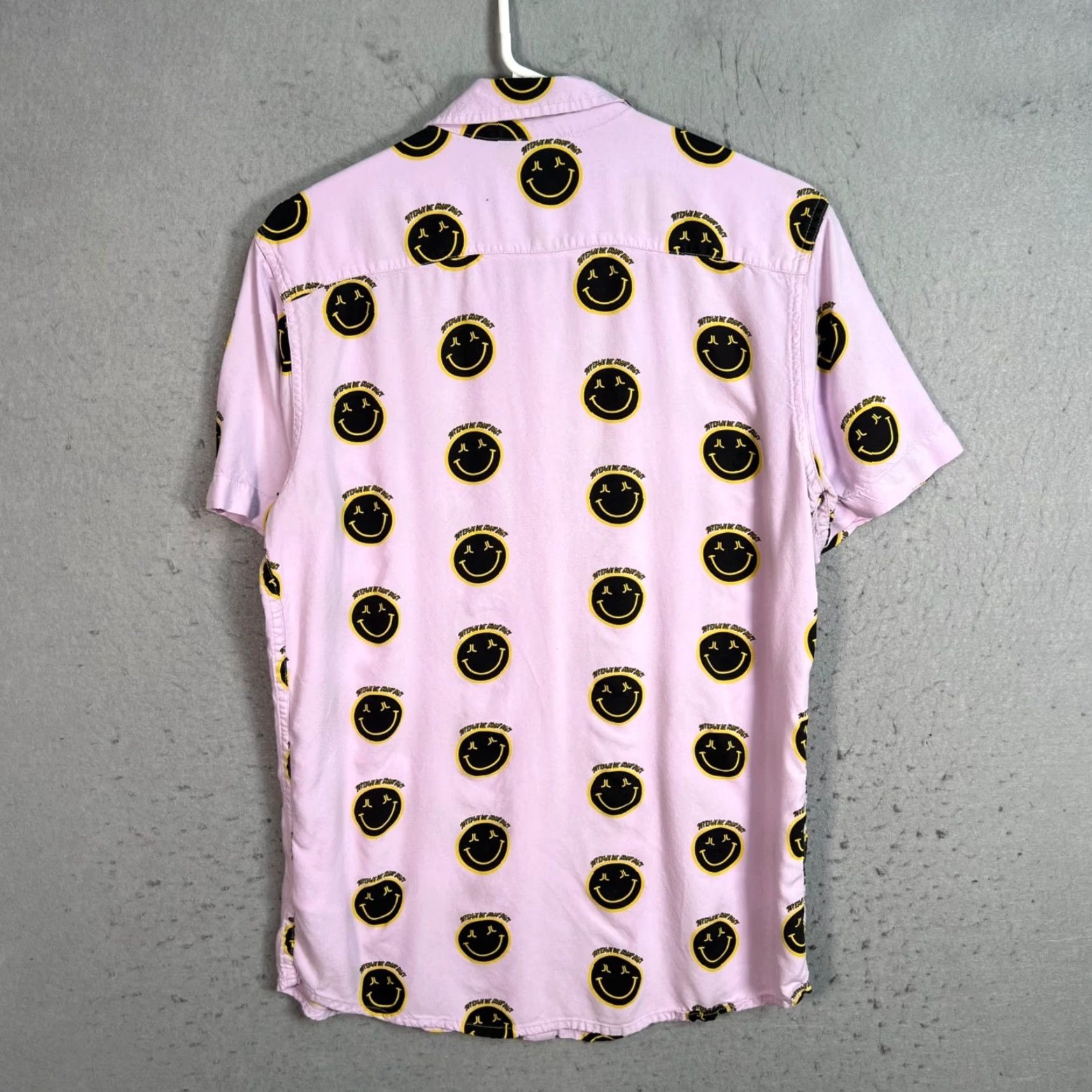 WeSC WESC Mens Small Button-Up Shirt Pink Smiley Face Print Black & Yellow Size US S / EU 44-46 / 1 - 2 Thumbnail