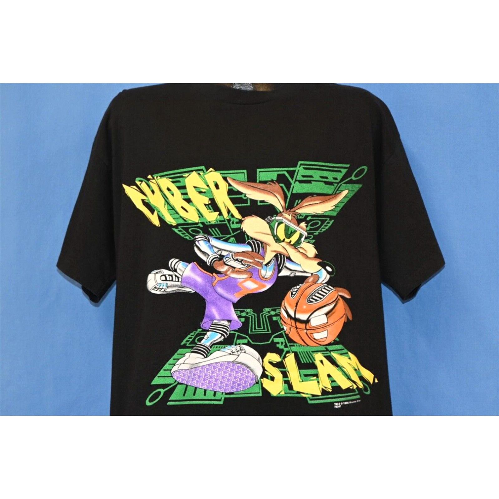 image of Vintage VTG 90's Wile E Coyote Cyber Slam Looney Tunes Warner Bros Basketball T-Shirt XL in White