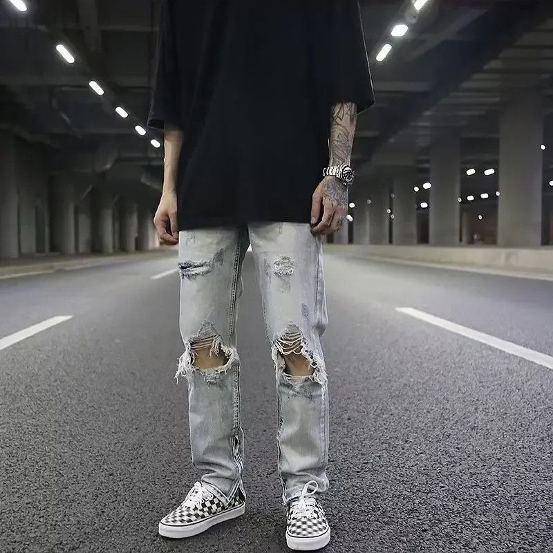 Japanese Brand × Vintage Trendy High-street Holes Jeans For Men Size US 30 / EU 46 - 2 Thumbnail