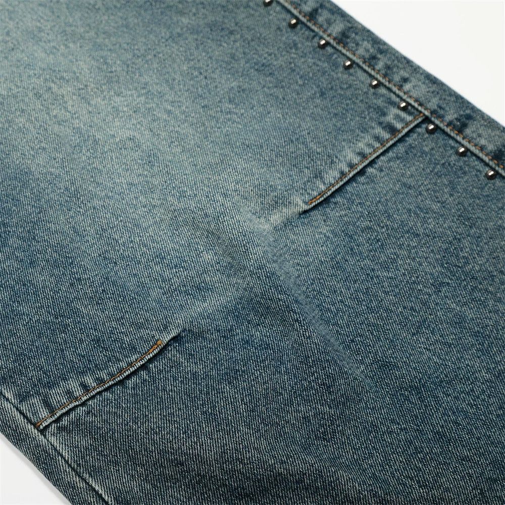 Jean Punk men's rivet decorated loose washed distressed jeans Size US 32 / EU 48 - 6 Thumbnail