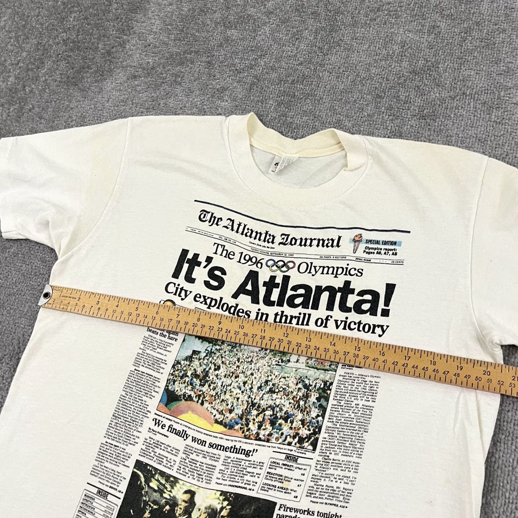 Vintage VTG 1996 Olympic Games Atlanta Shirt Mens Large Newspaper Graphic Stedman USA White Short Sleeve Crew Neck Logo USA 1996 Mens Large Size US L / EU 52-54 / 3 - 5 Thumbnail