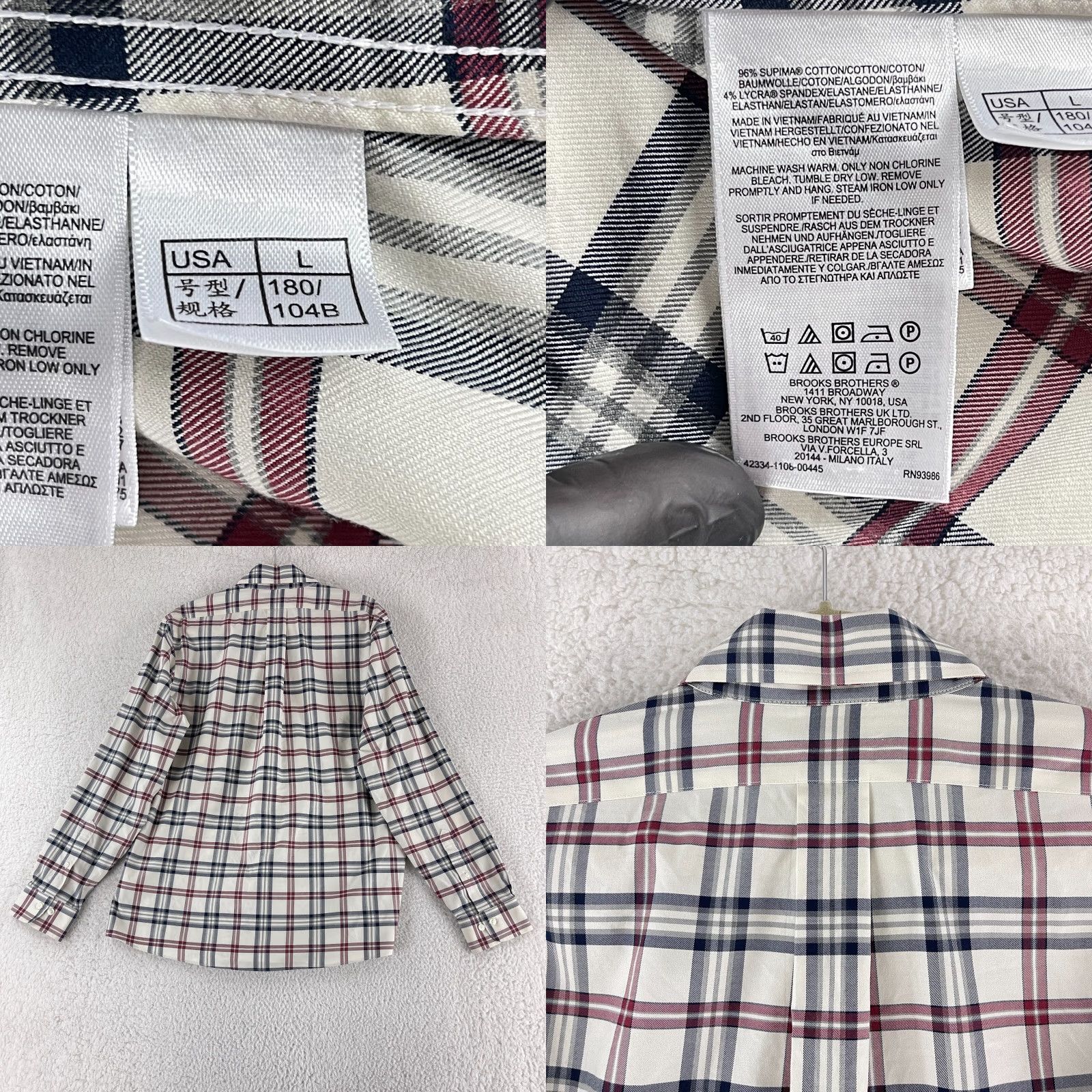 Brooks Brothers Brooks Brothers 1818 Ivory Plaid Button-Down Dress Shirt Mens Large Regent Fit Size 42R - 8 Thumbnail