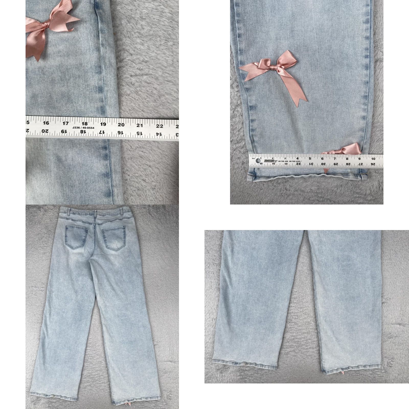 Vintage Refuge Denim Jeans Womens 9 Light Wash High Rise Wide-Leg Bow Embellished 90s Satin Ribbon Pockets Size 30" / US 8 / IT 44 - 9 Thumbnail