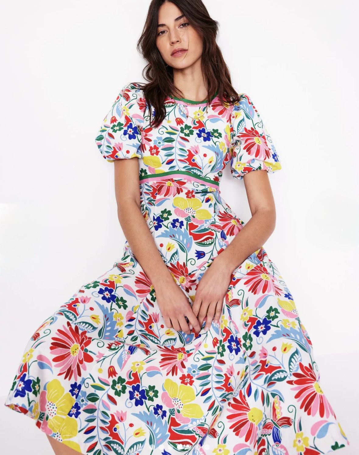 Boden Boden wild flower puff sleeve high neck midi linen cotton Size M / US 6-8 / IT 42-44 - 2 Thumbnail