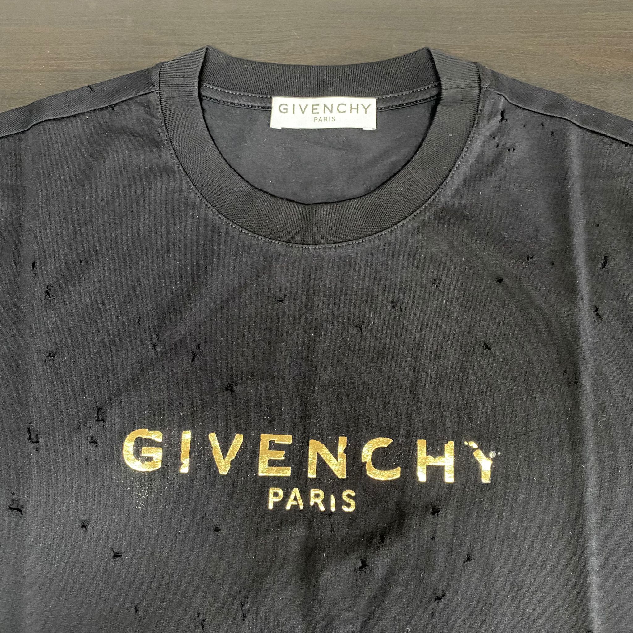 Givenchy Black Distressed Gold Blurred Logo T-Shirt Size S / US 4 / IT 40 - 6 Thumbnail