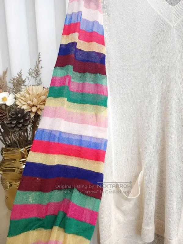 Chanel Chanel Multicolor Striped V-Neck Long Sleeve Sweater . Size S / US 4 / IT 40 - 8 Thumbnail
