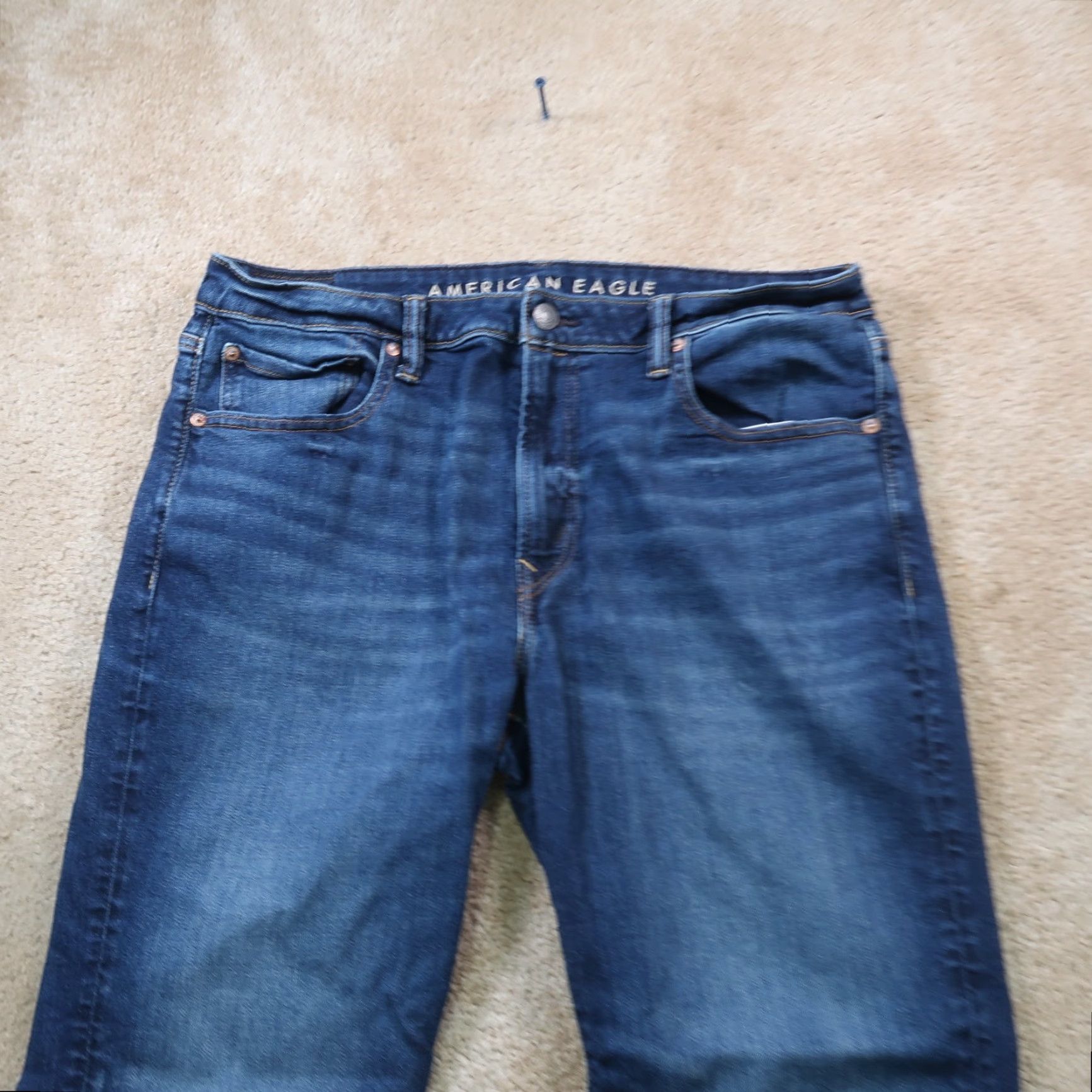 American Eagle Outfitters American Eagle Slim Straight Jeans Men's 36x26 Blue Denim Airflex Distress Mid Rise Slim Fit 5-Pocket Design Mens Jeans Size US 36 / EU 52 - 2 Thumbnail