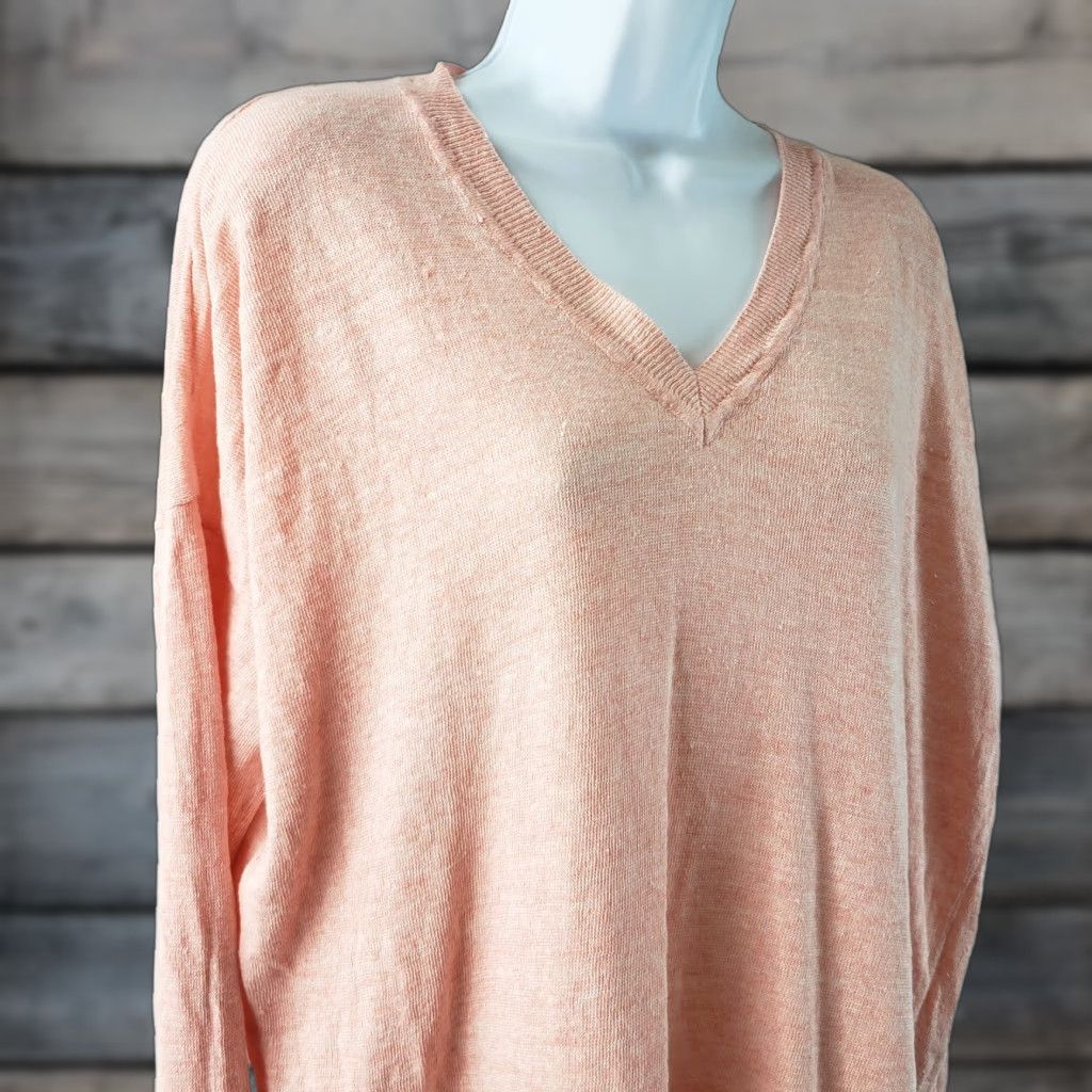 Eileen Fisher Eileen Fisher Pullover Top Shirt Womens Small V-Neck Linen Peach Orange Knit Blouse 90s? Size S / US 4 / IT 40 - 1 Thumbnail