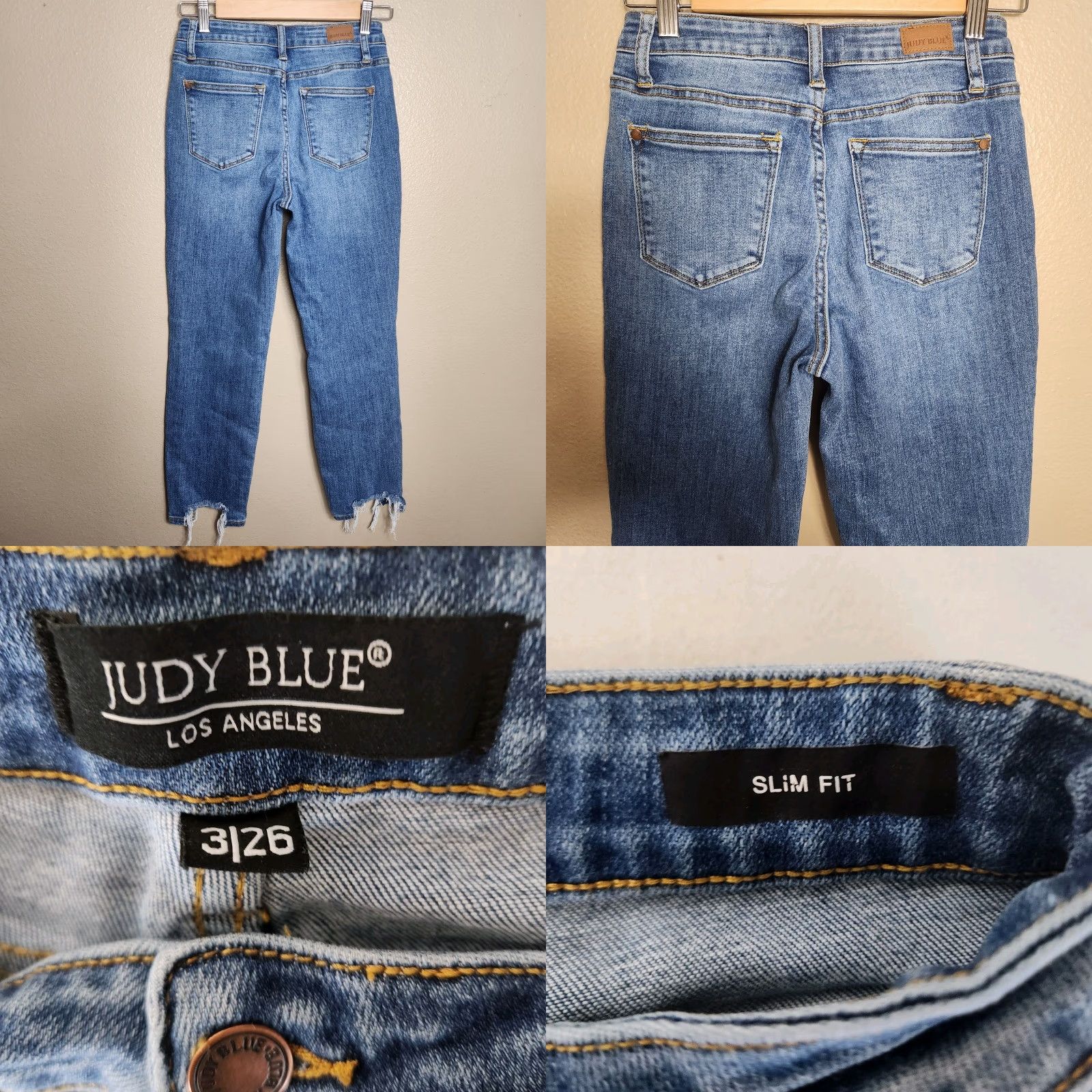 Vintage Judy Blue Womens Medium Wash Mid Rise Destructed Hem Slim Fit Jeans Jeans Size 26" / US 2 / IT 38 - 8 Thumbnail