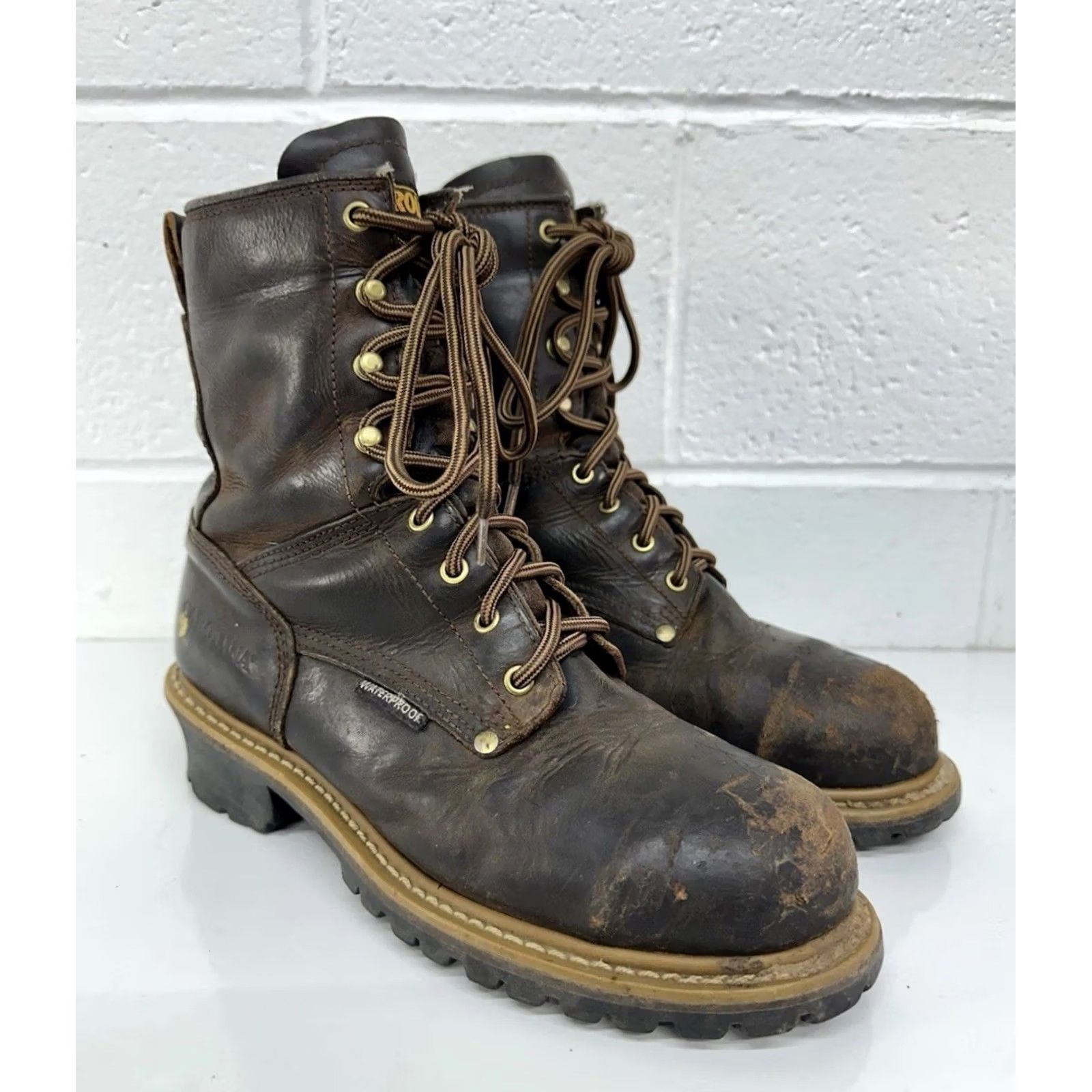 Vintage CAROLINA Elm Logger Boots Steel Toe Brown Leather 8” Men’s 10 D Size US 10 / EU 43 - 2 Thumbnail