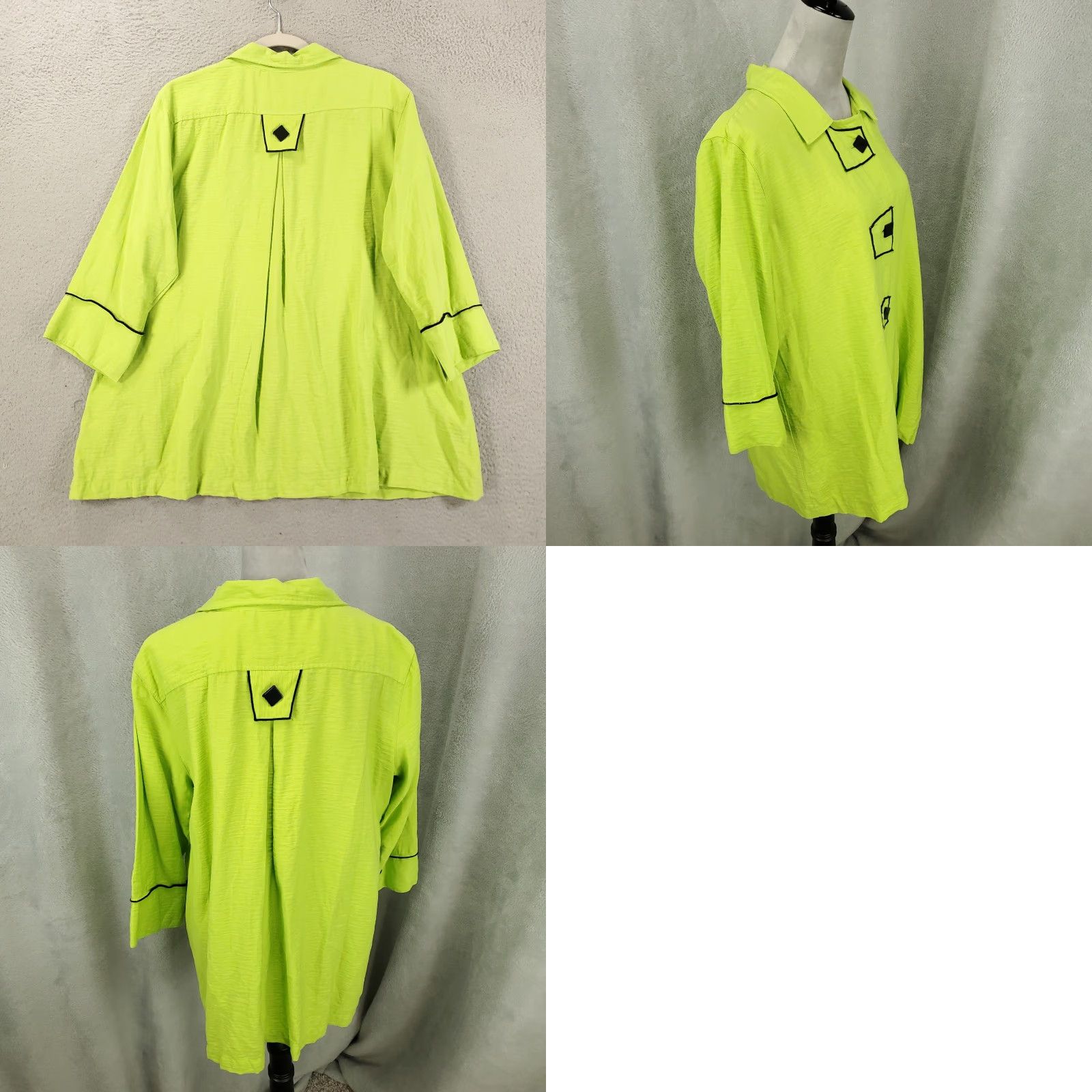 Vintage Ali Miles Button Up Womens XL Bright Green Button Up Tunic Top Size XL / US 12-14 / IT 48-50 - 8 Thumbnail