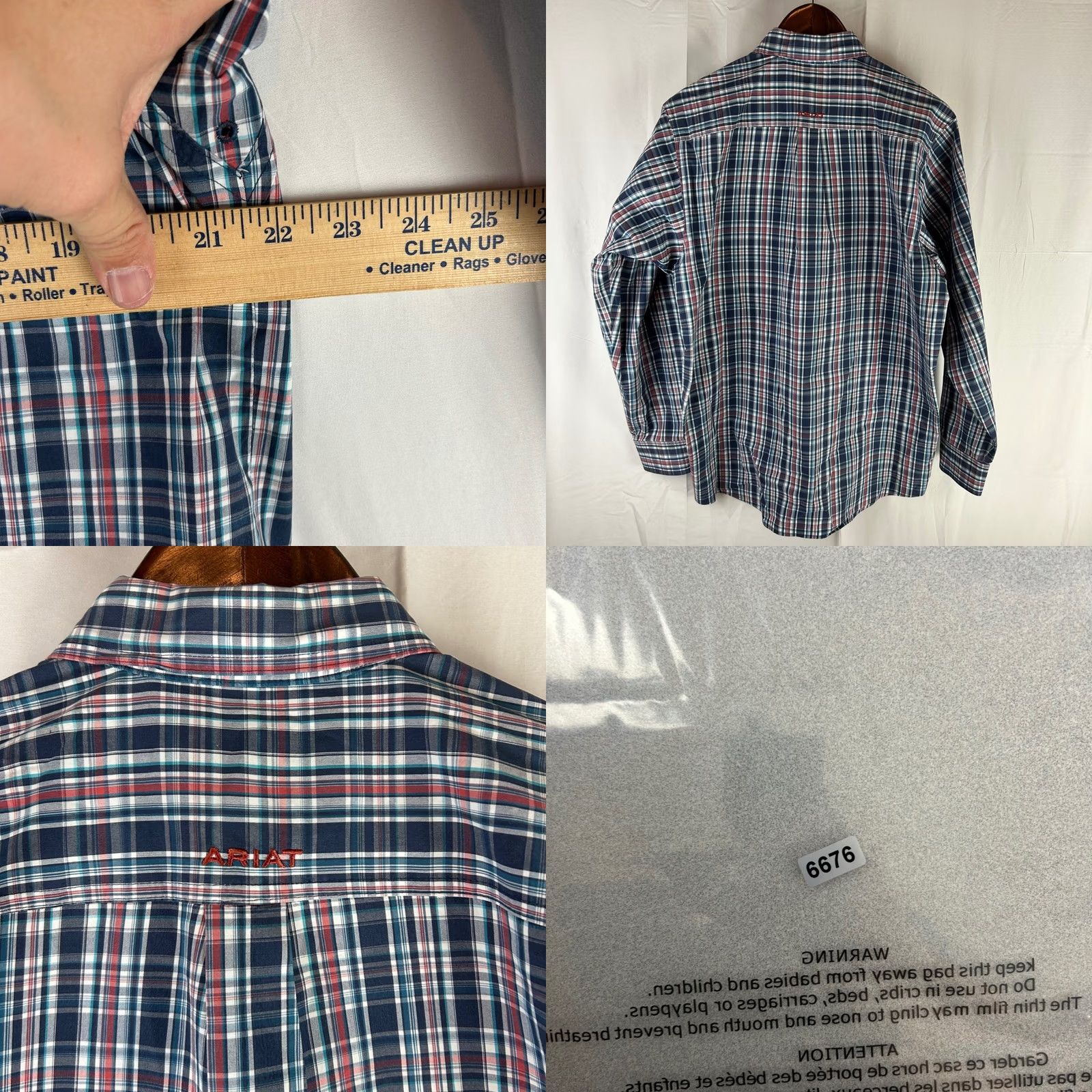 Ariat Ariat Pro Series Mens Medium Plaid Long Sleeve Button-Down Shirt Blue Red Size US M / EU 48-50 / 2 - 9 Thumbnail