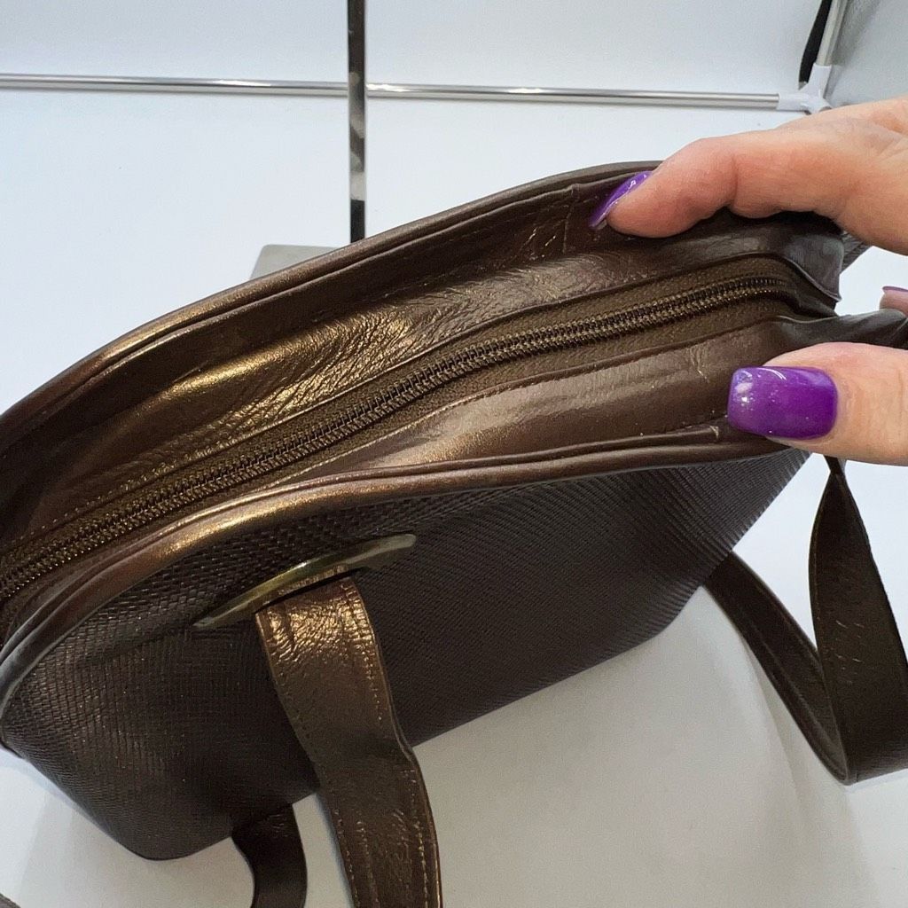 Stuart Weitzman Stuart Weitzman Made in Spain Vintage Pebbled Copper Leather with Lambskin Structured Bag Size ONE SIZE - 8 Thumbnail