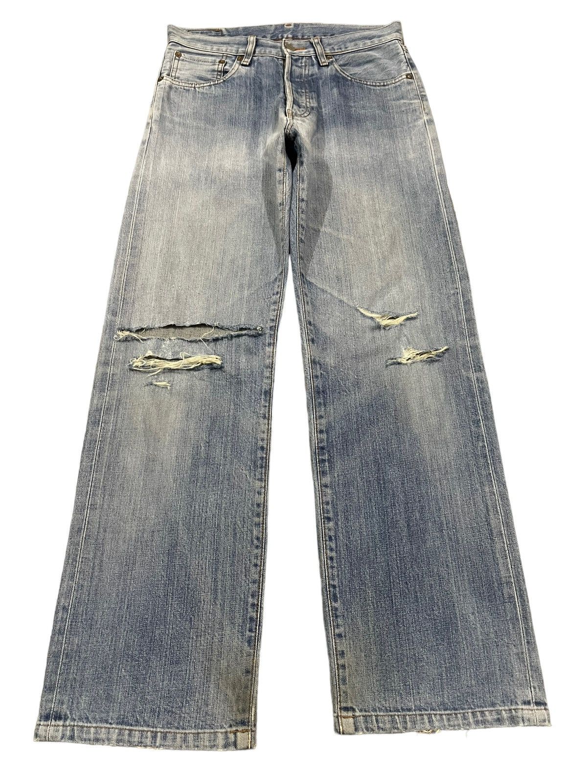 Uniqlo Vintage Japanese Uniqlo Blue Wash Distressed Baggy Jeans Size US 30 / EU 46 - 2 Thumbnail