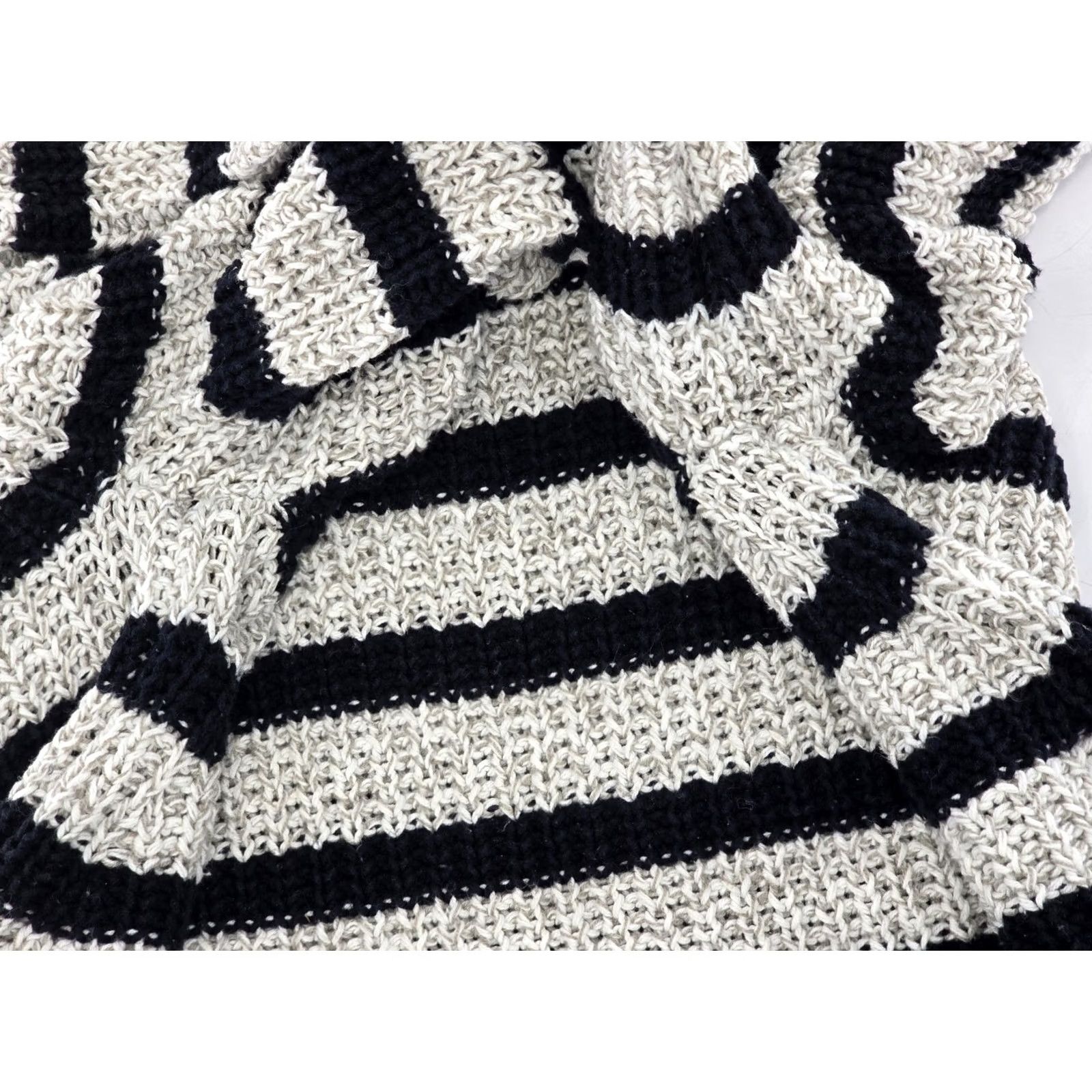 H&M H&M Chunky Knit Sweater Women's Black Off-White Striped Loose Fit Pullover- L Size L / US 10 / IT 46 - 4 Thumbnail